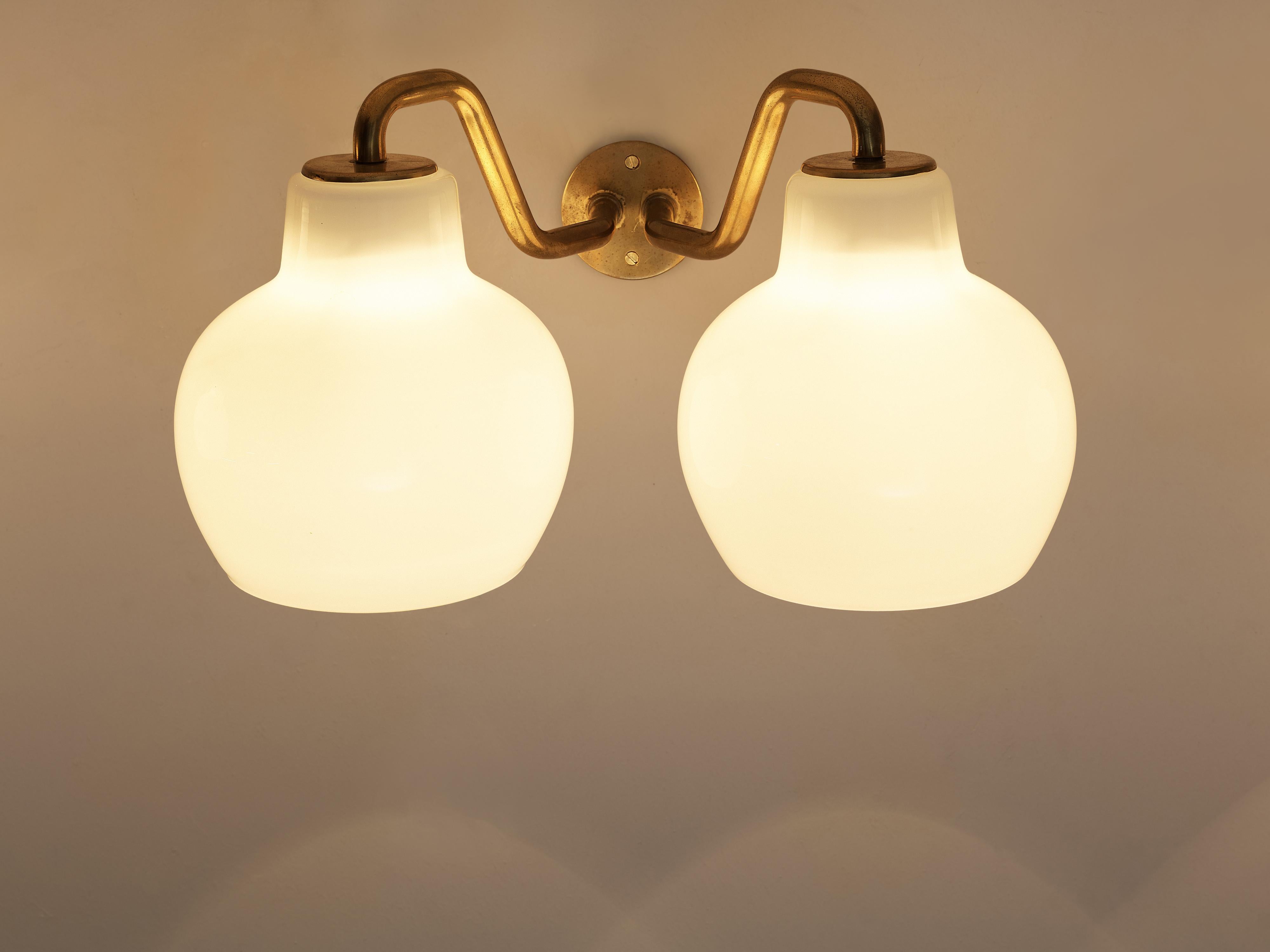 Mid-20th Century Vilhelm Lauritzen for Louis Poulsen Wall Lights ‘VL Ring Crown’ in Opaline Glass