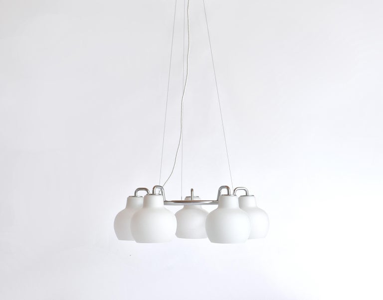 Vilhelm Lauritzen Large Ring Chandelier In Chrome And Opal Glass Danish Modern For Sale At 1stdibs