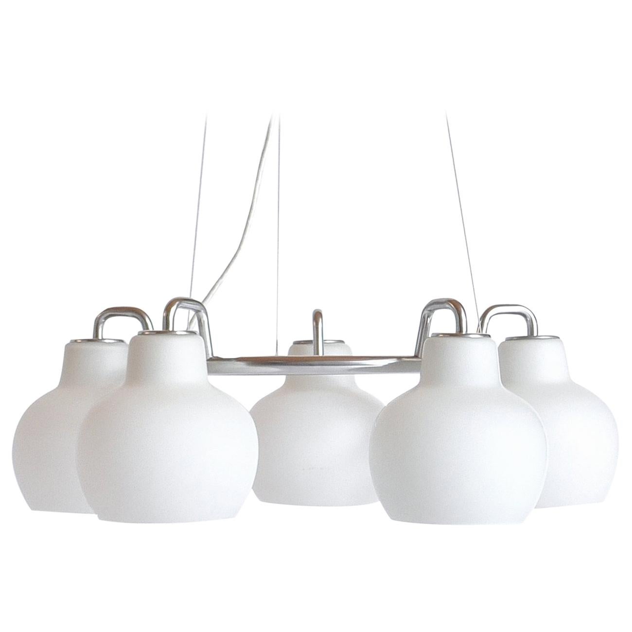 Vilhelm Lauritzen Large Ring Chandelier in Chrome and Opal Glass, Danish Modern