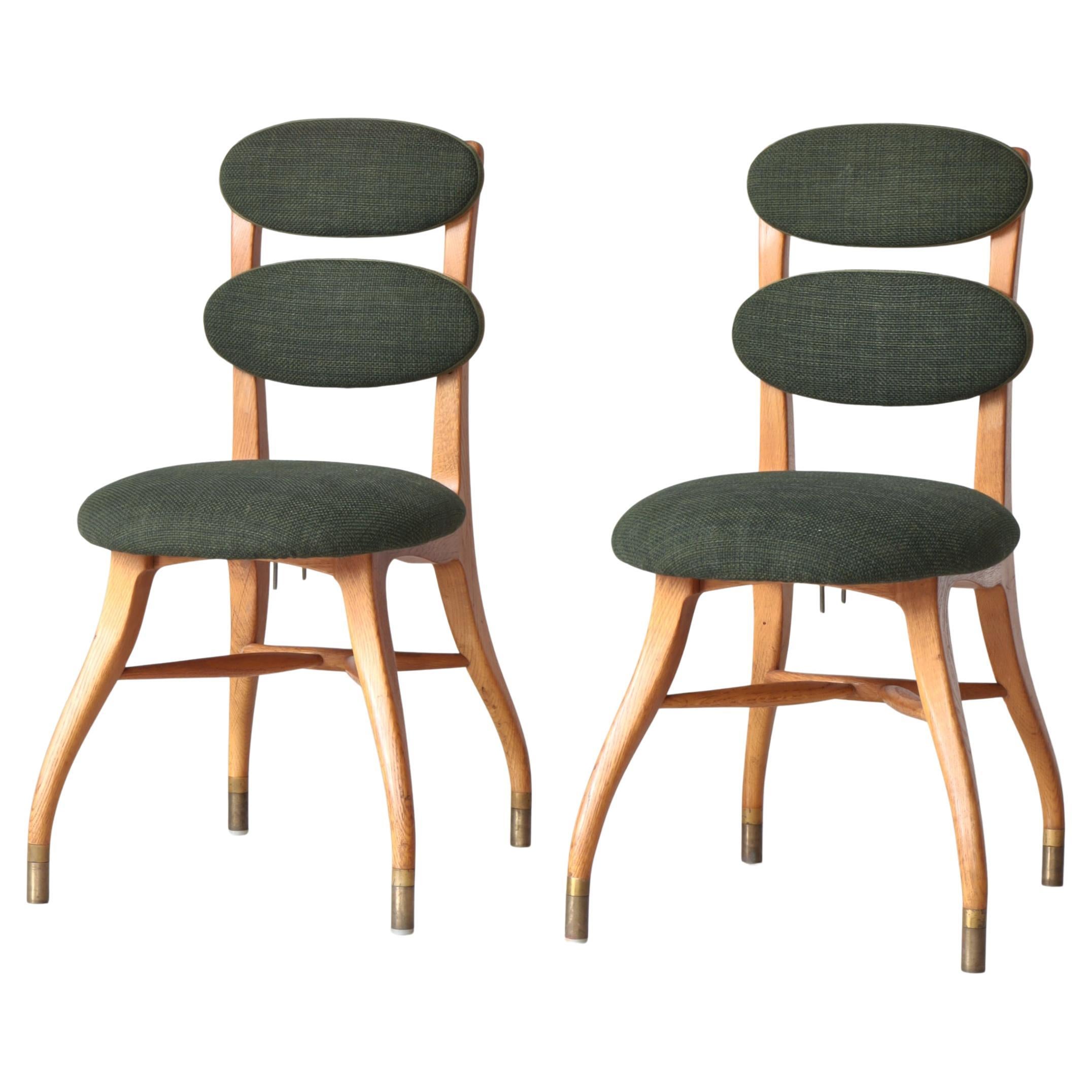 Vilhelm Lauritzen "Musician Chair" in Oak, Brass & Fabric, Copenhagen, 1942 For Sale
