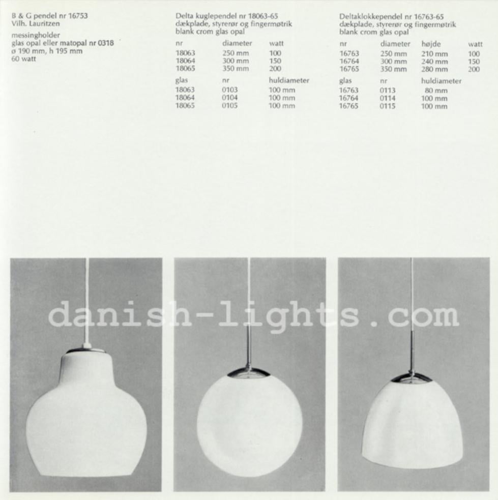 Vilhelm Lauritzen Pair of B&G Pendants in Opaline Glass and Brass, Louis Poulsen 1