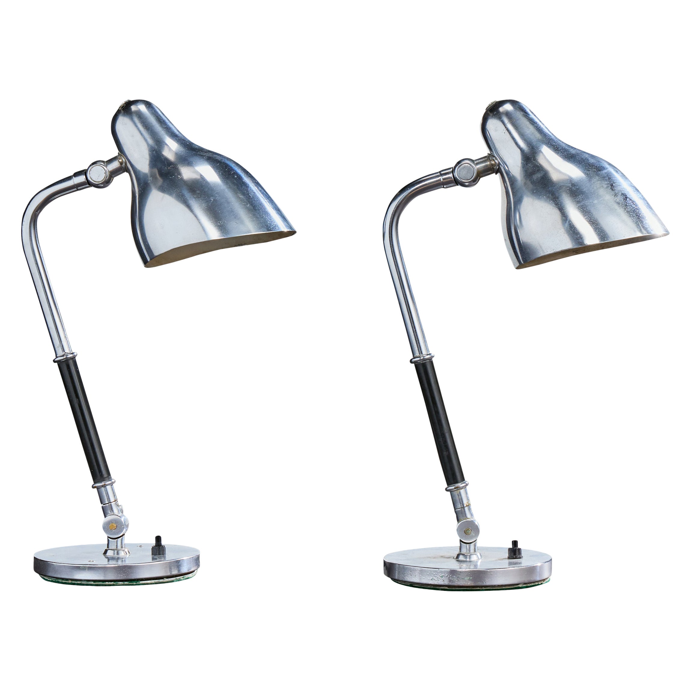 Vilhelm Lauritzen, Table Lamps, Chrome, Bakelite, Denmark, 1940s For Sale