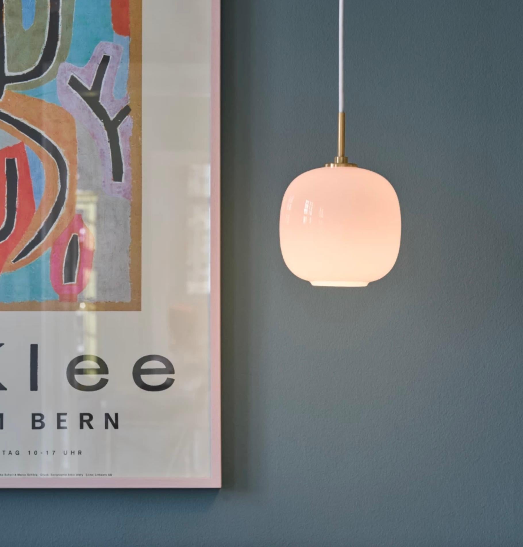 Hand-Crafted Vilhelm Lauritzen VL 45 'Radiohus' Pendant Ø250 in Brass and Pale Rose Glass For Sale