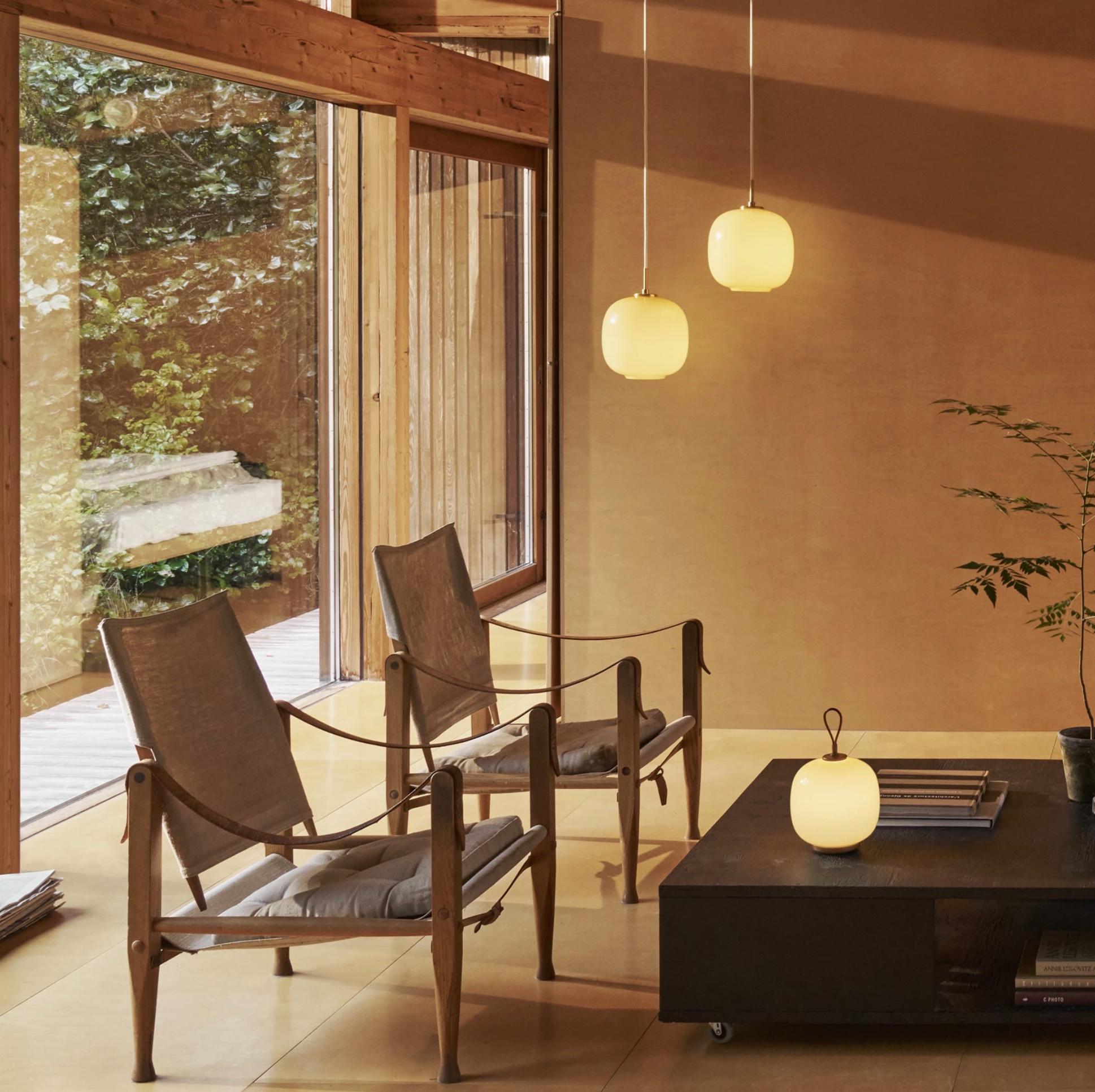 Danish Vilhelm Lauritzen VL 45 'Radiohus' Pendant Ø250 in Brass and Pale Yellow Glass For Sale