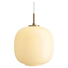 Vilhelm Lauritzen VL 45 'Radiohus' Pendant Ø250 in Brass and Pale Yellow Glass