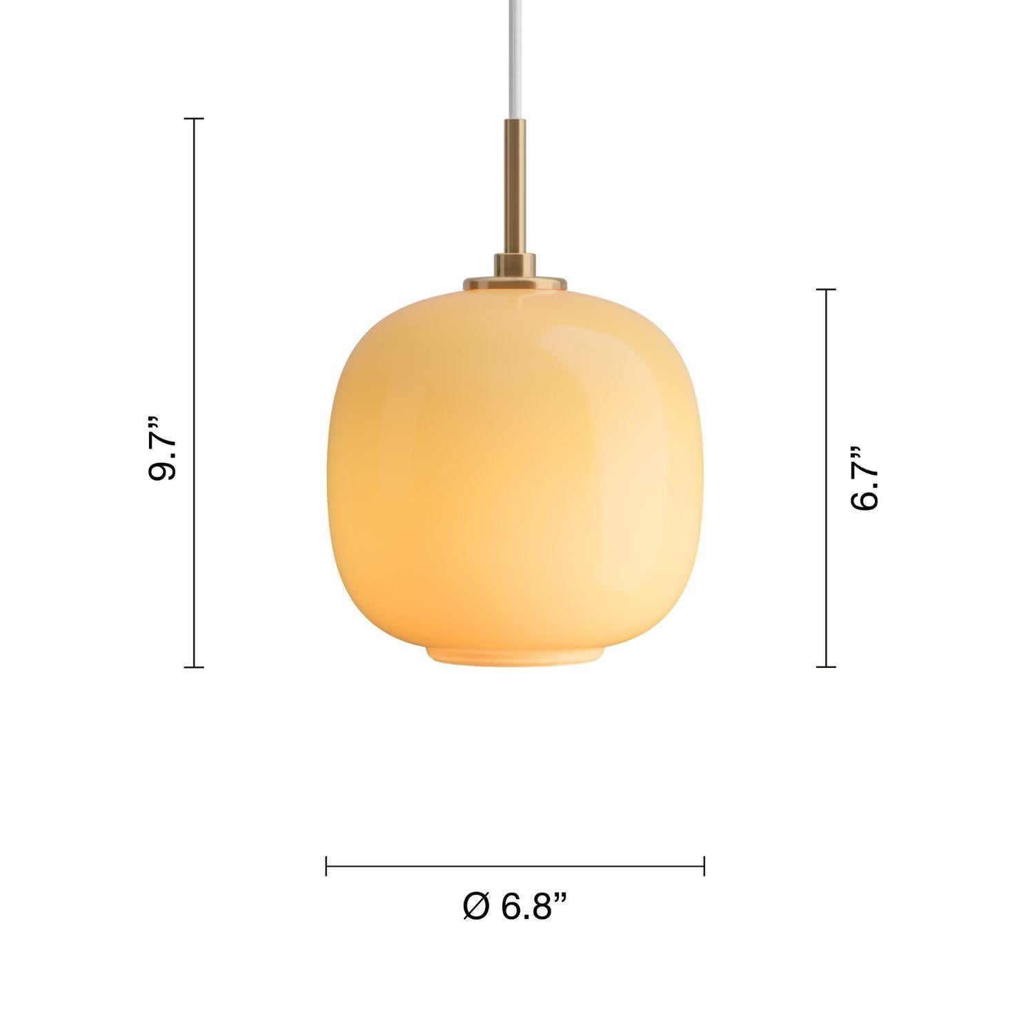 Brushed Vilhelm Lauritzen VL45 'Radiohus' Pendant in Amber Glass for Louis Poulsen For Sale
