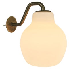 Vilhelm Lauritzen Wall Lamp in Brass and Opaline Glass for Louis Poulsen, 1950's