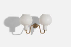 Vilhelm Lauritzen, applique murale, laiton, verre, Louis Poulsen, Danemark, années 1950