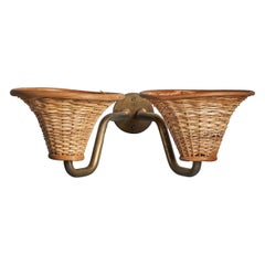 Vilhelm Lauritzen, Wall Light, Brass, Rattan, Bamboo, Denmark, 1940s