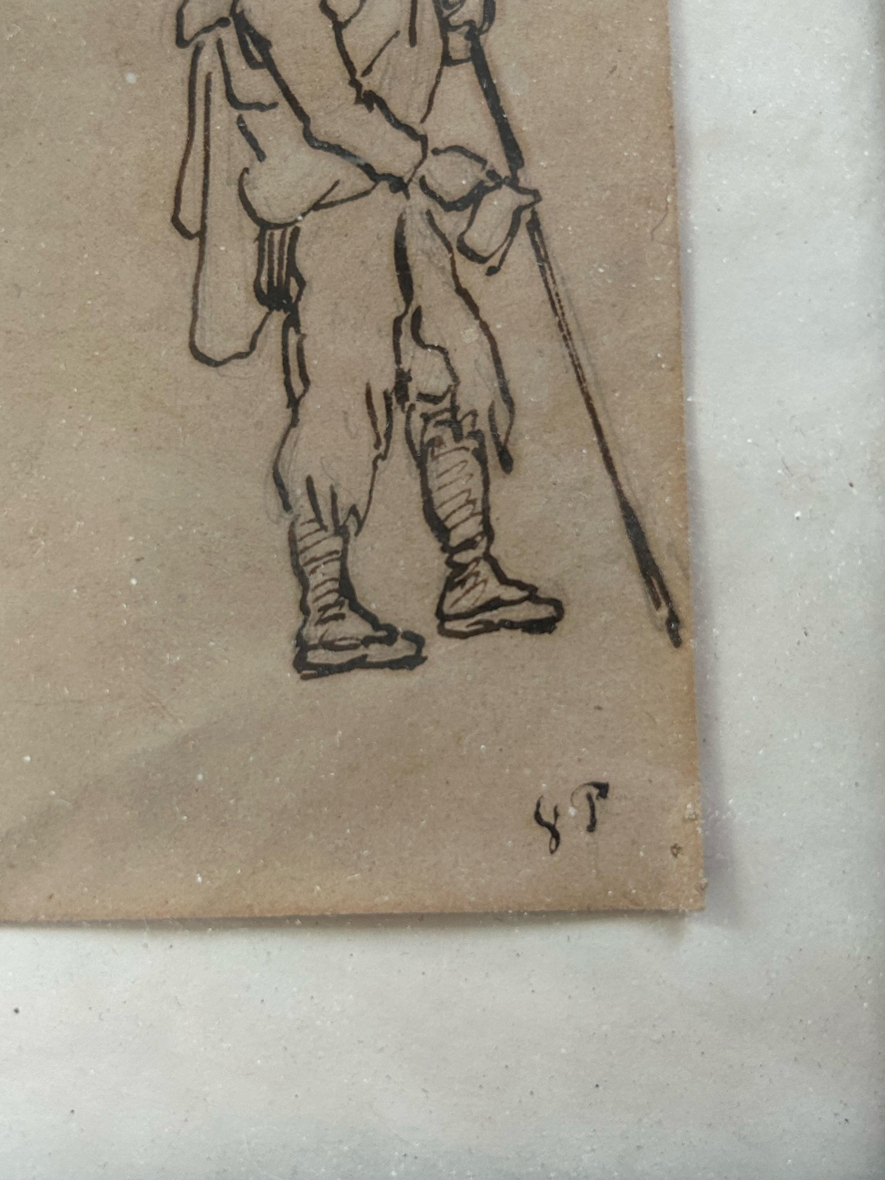 Vilhelm Pedersen (1820-1859) : Dessin à la plume de trois hommes, Italie, vers 1840 en vente 5