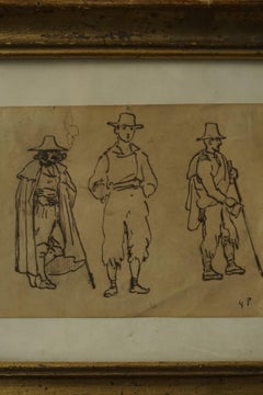 Vilhelm Pedersen (1820–1859): Pen Drawing of Three Men, Italy, circa 1840