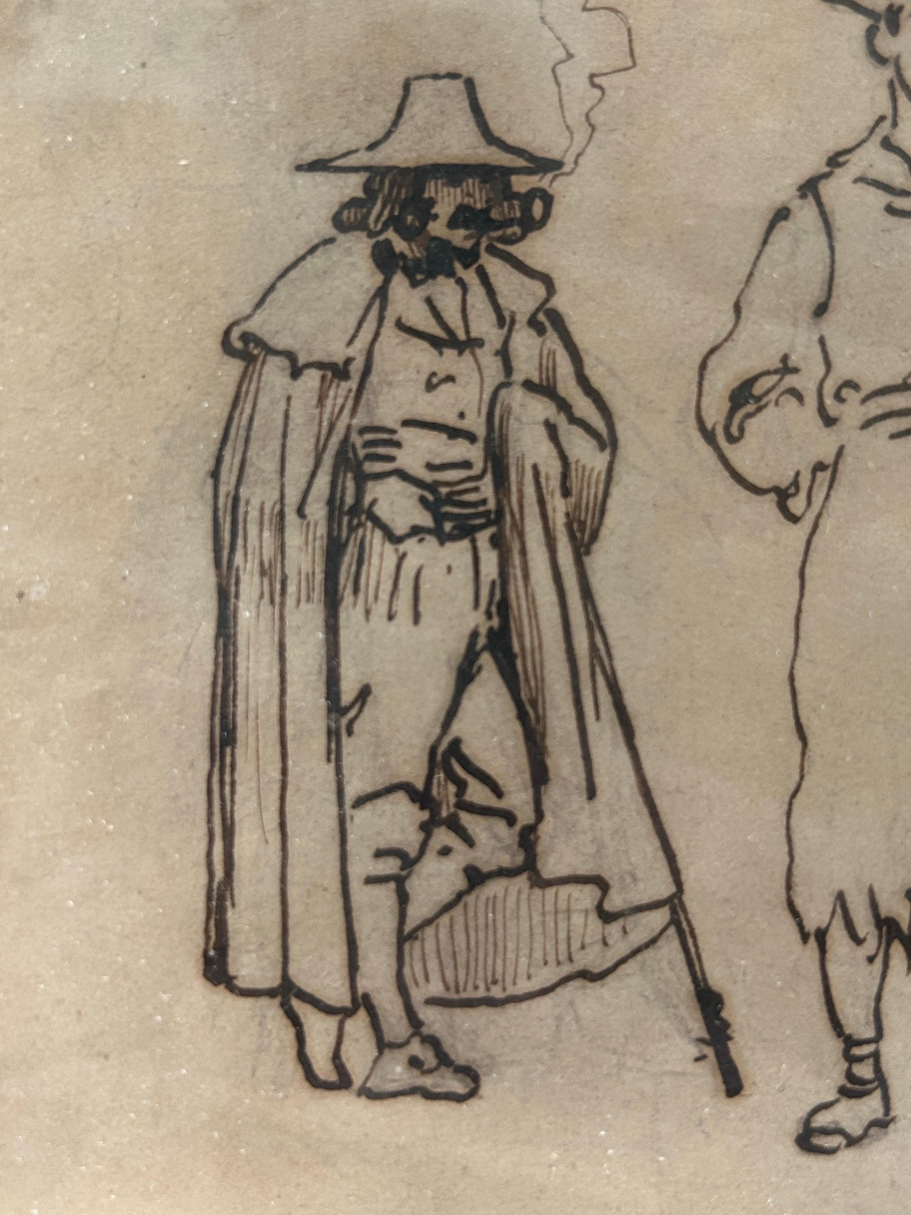 Vilhelm Pedersen (1820-1859) : Dessin à la plume de trois hommes, Italie, vers 1840 en vente 2