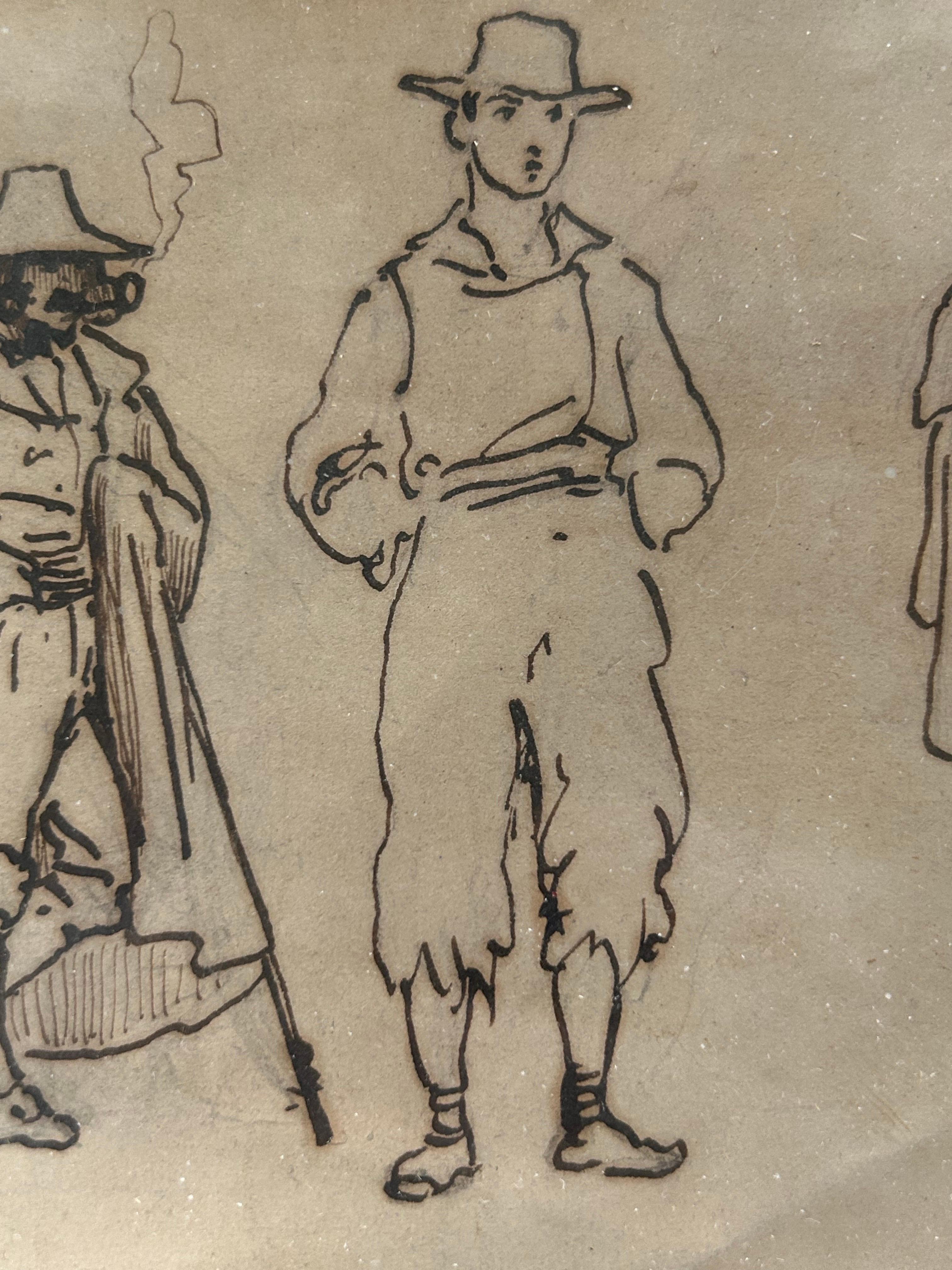 Vilhelm Pedersen (1820-1859) : Dessin à la plume de trois hommes, Italie, vers 1840 en vente 4