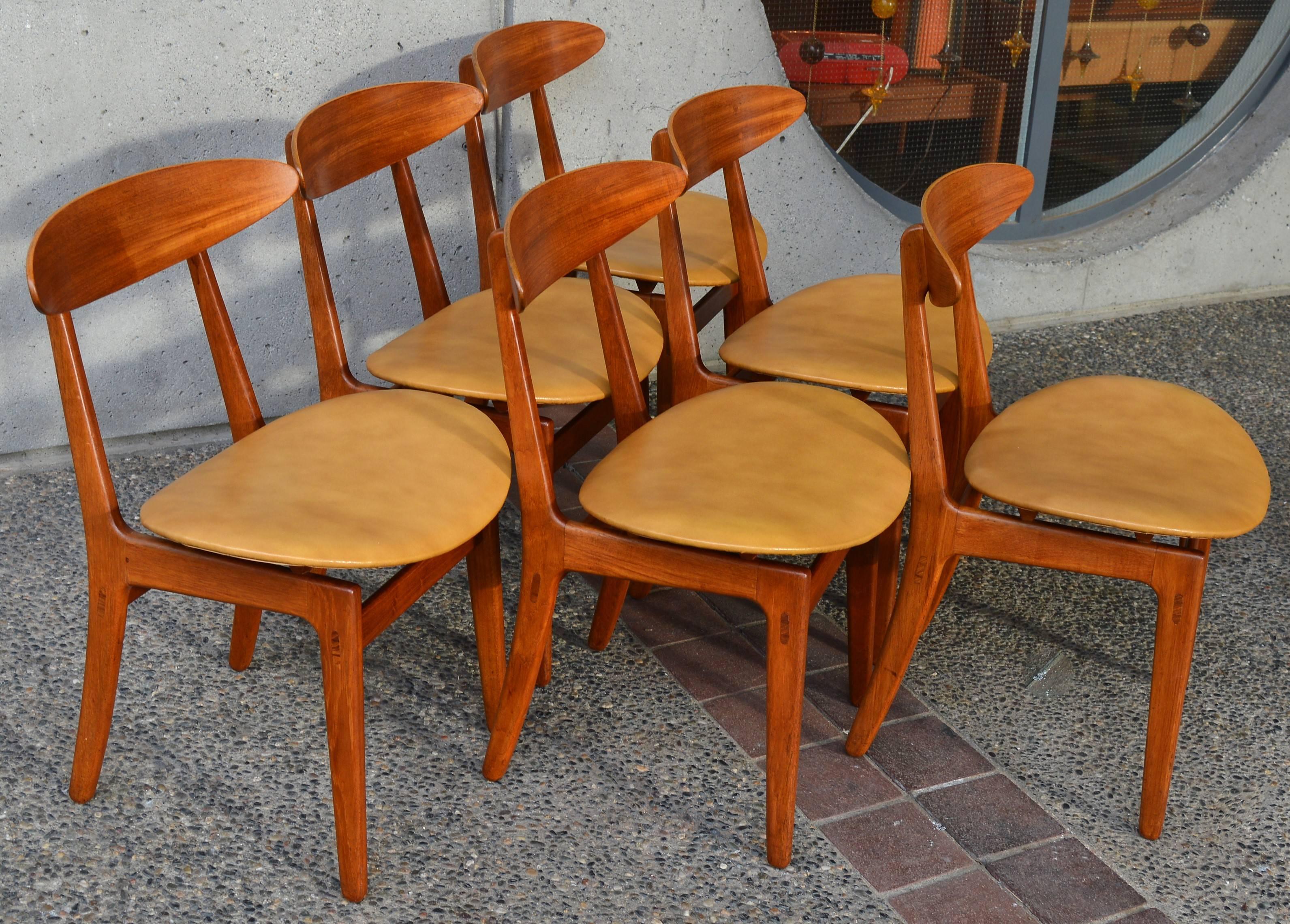Mid-Century Modern Vilhelm Wohlert Danish Teak Dining Chairs, Set of Six, Mustard Vinyl