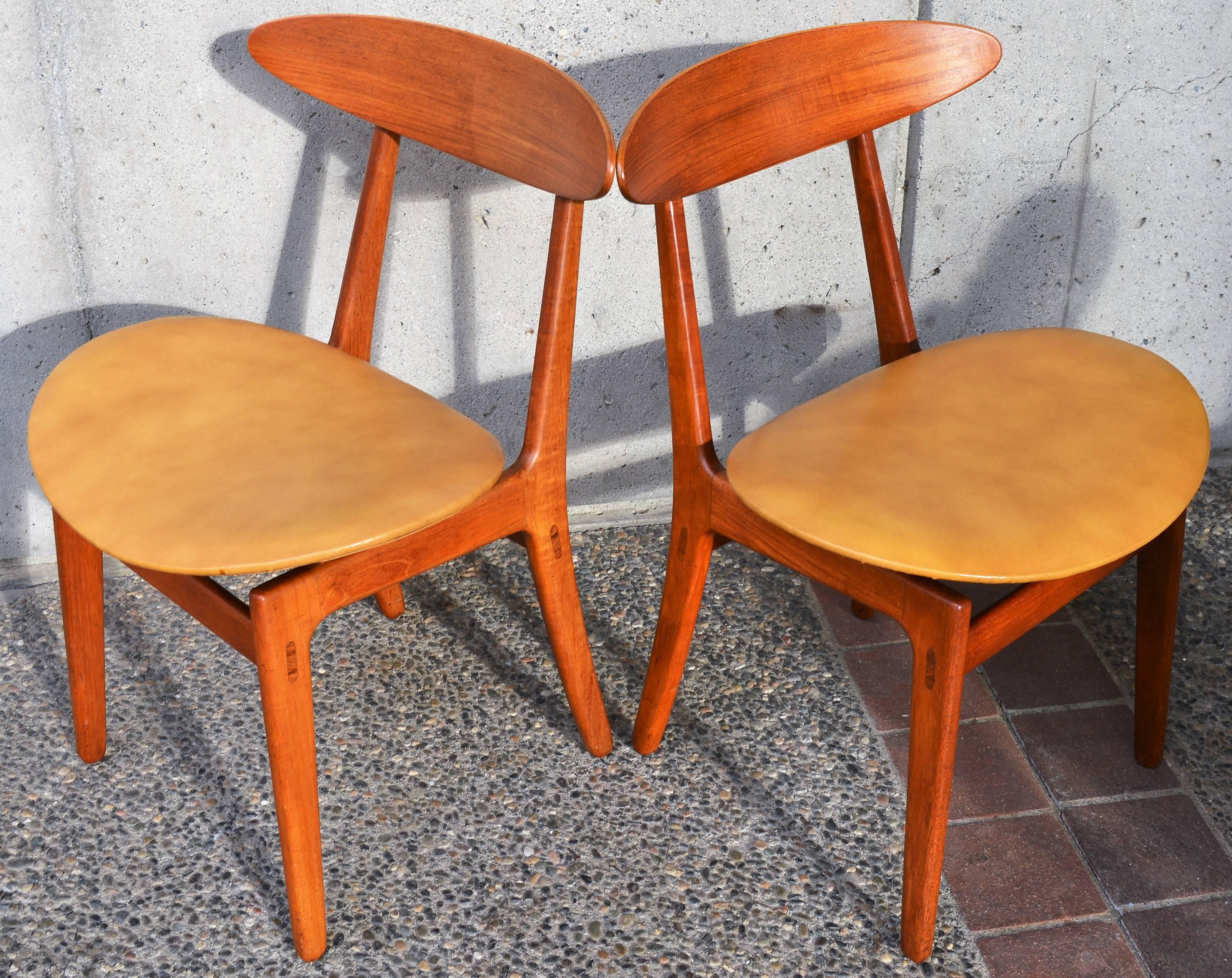 Vilhelm Wohlert Danish Teak Dining Chairs, Set of Six, Mustard Vinyl 1