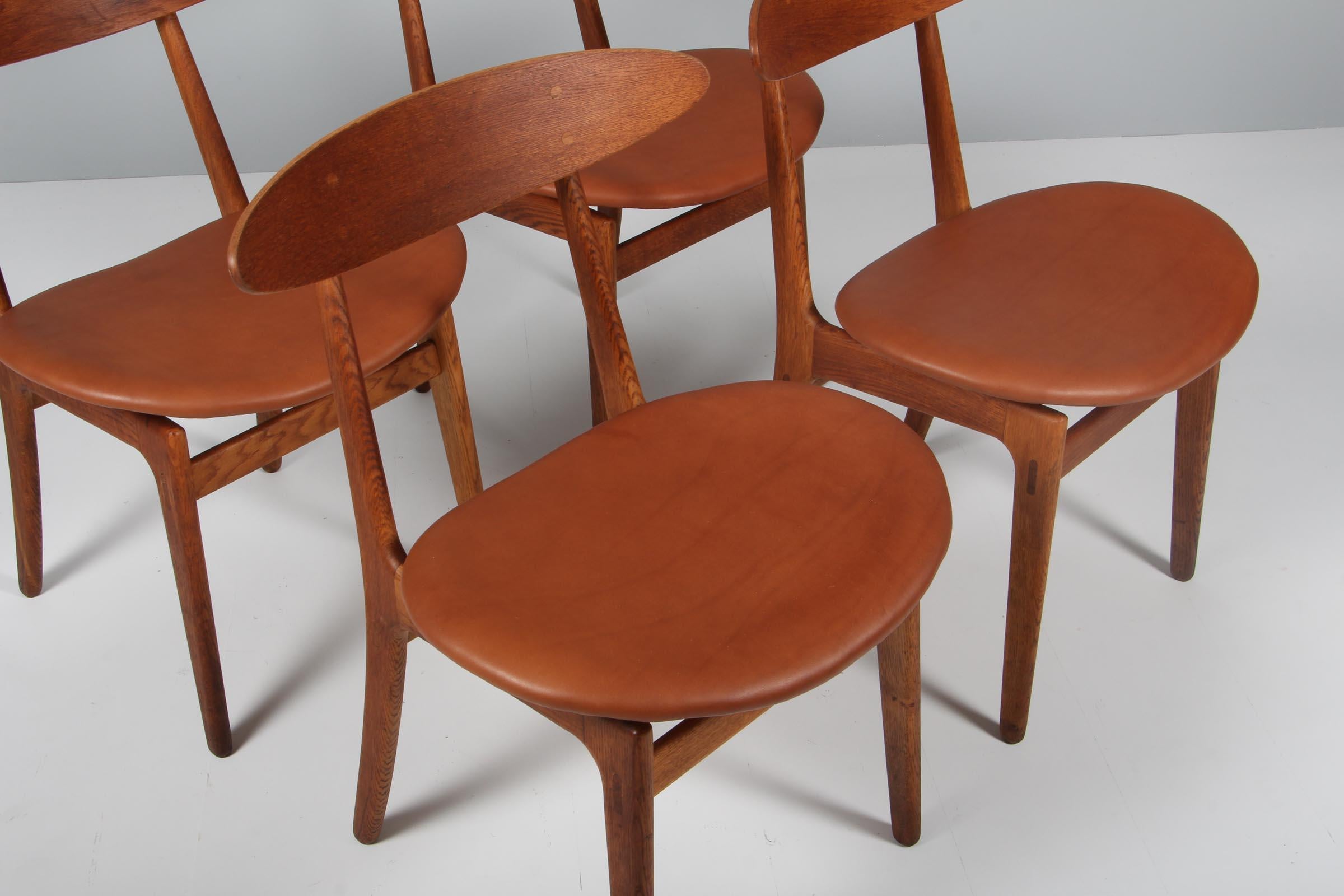 Danish Vilhelm Wohlert Dining Chairs in Oak and Aniline Leather, Denmark, 1960's For Sale