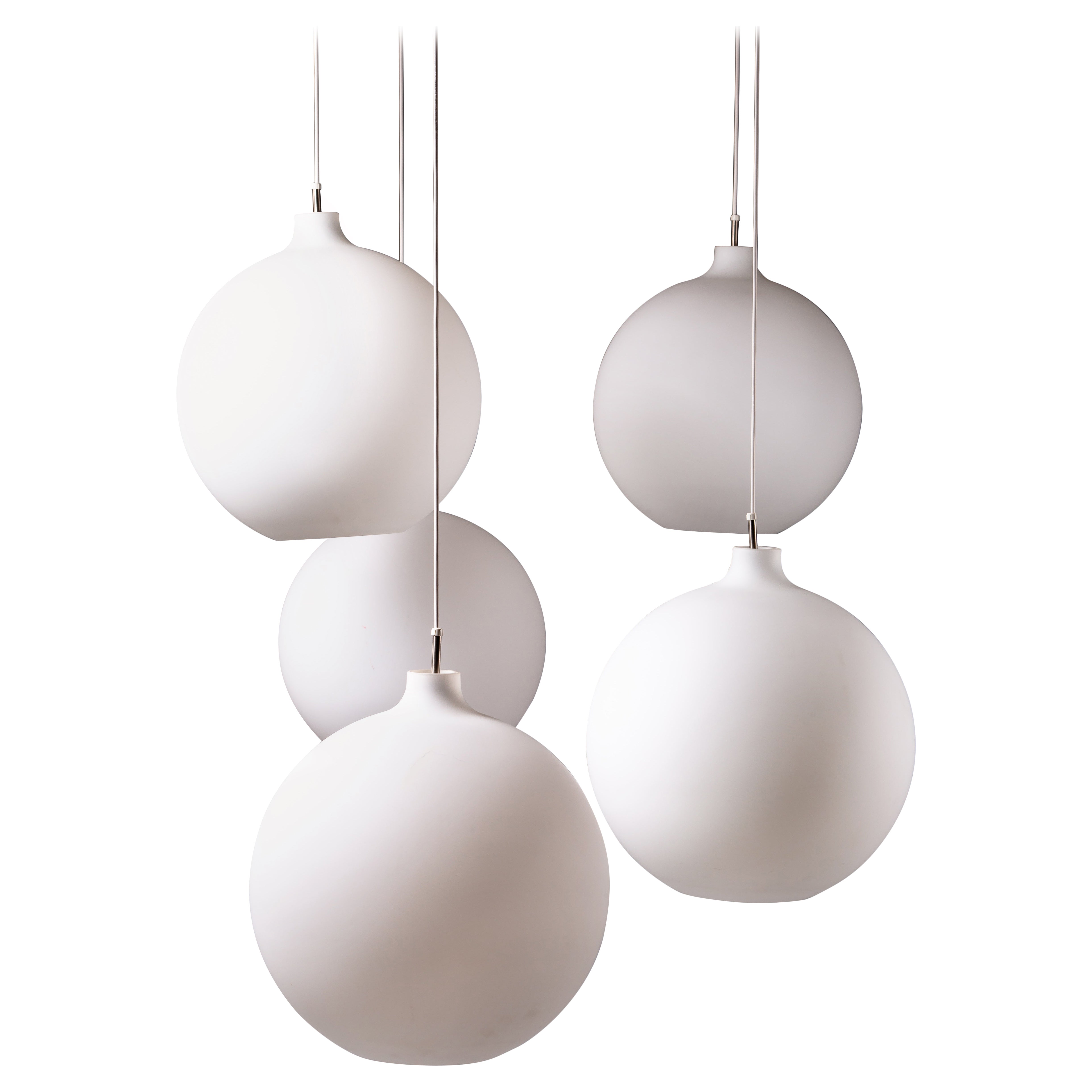 Vilhelm Wohlert, set of 5 opaline glass Satellite pendant lamp for Louis Poulsen