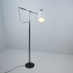 Viljo Hirvonen Floor Lamp H801 in Leather, Brass & Metal, Valaistustyö 1950s