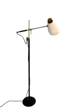 Viljo Hirvonen pour Valaistustyö, lampadaire réglable, cuir et laiton, années 1960