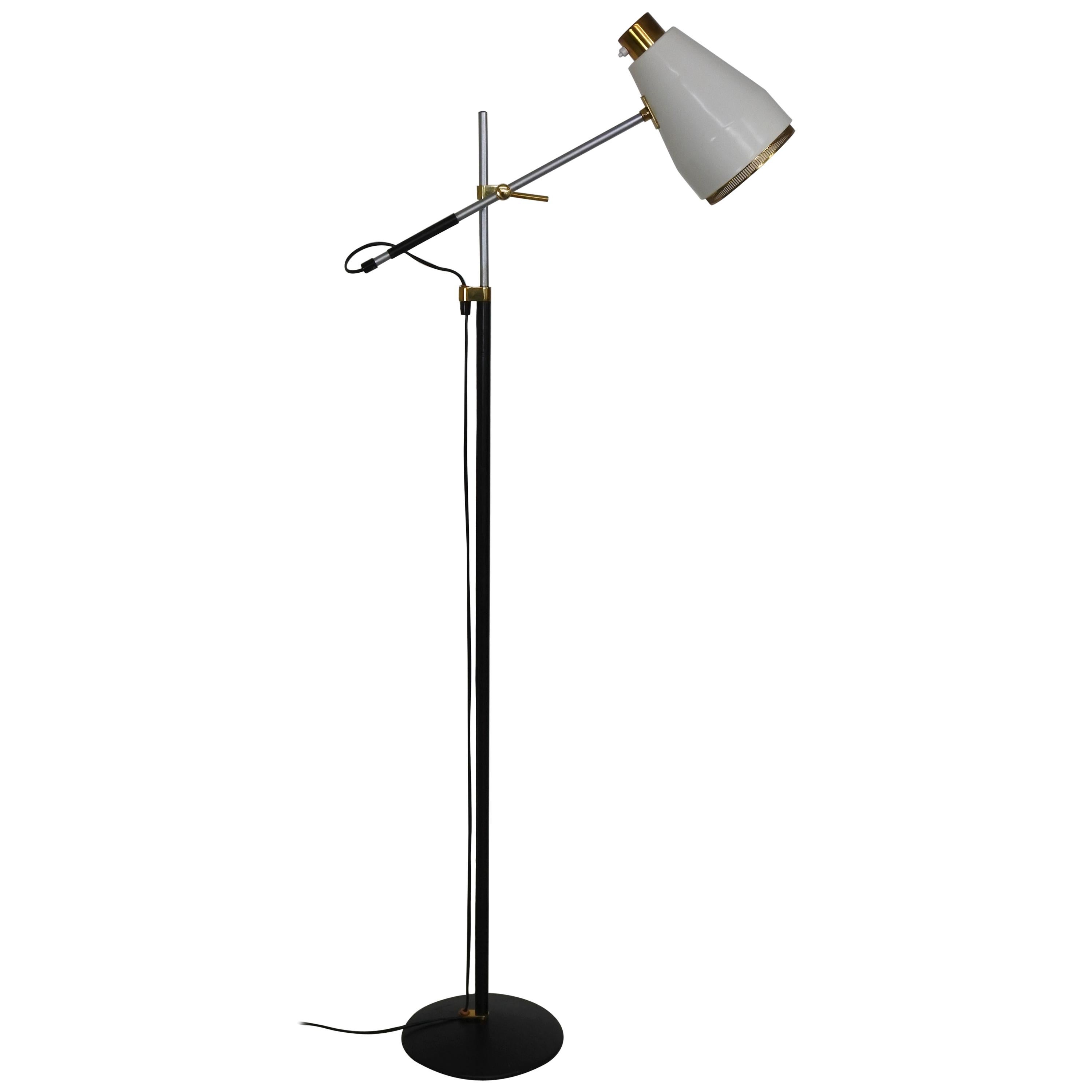Viljo Hirvonen & Valaistustyö Adjustable Floor Lamp, Leather & Brass, 1960s