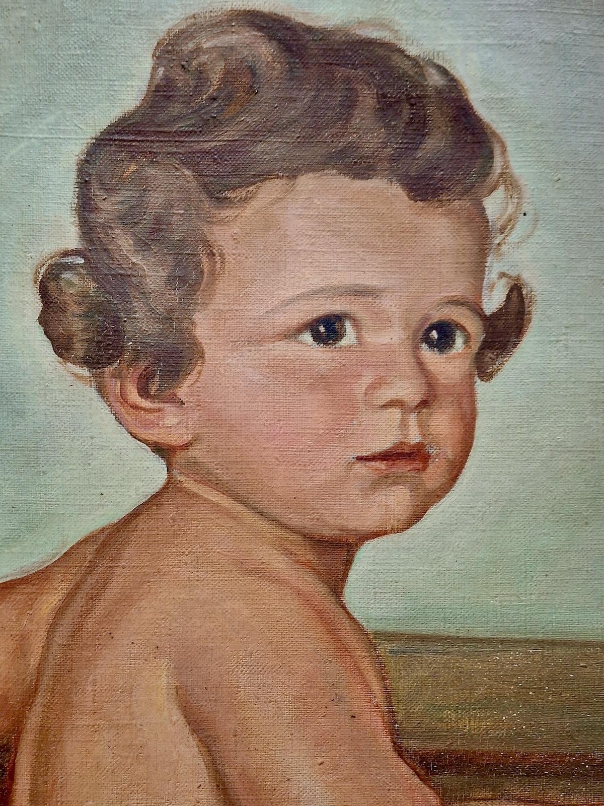 A Cherub with a Future Prime Minister Inside - Painting by Vilko Šeferov