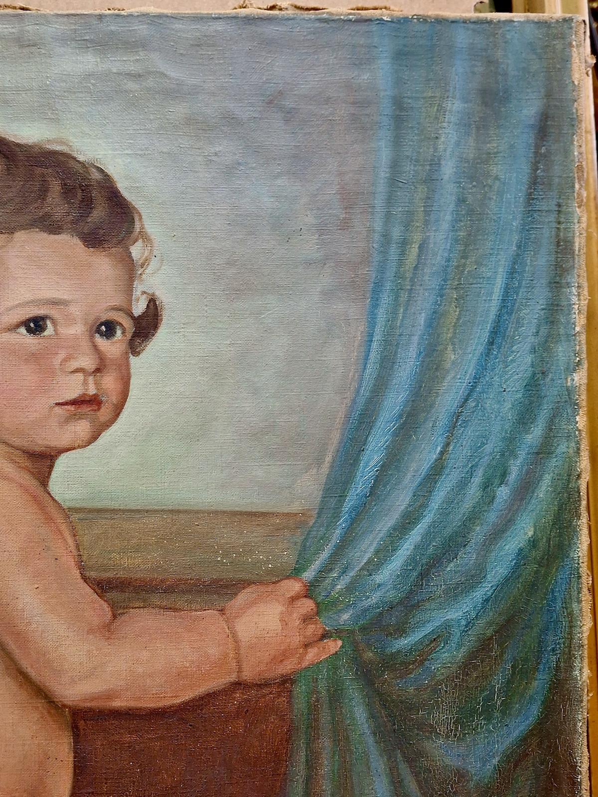 A Cherub with a Future Prime Minister Inside - Gray Portrait Painting by Vilko Šeferov