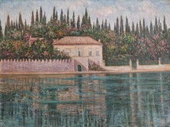 "Villa by the Sea", impressionist oil on canvas, Unknown artist, Yugoslavia 1950
