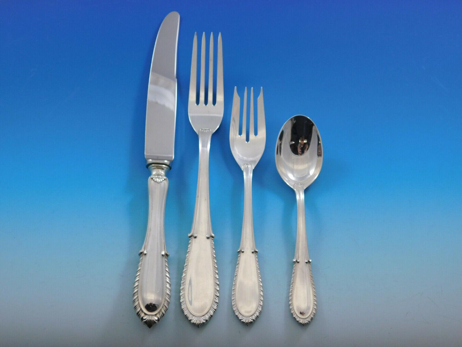 Villa d'Este by Buccellati Italy Sterling Silver Flatware 8 Set 50 Pcs Dinner In Excellent Condition For Sale In Big Bend, WI