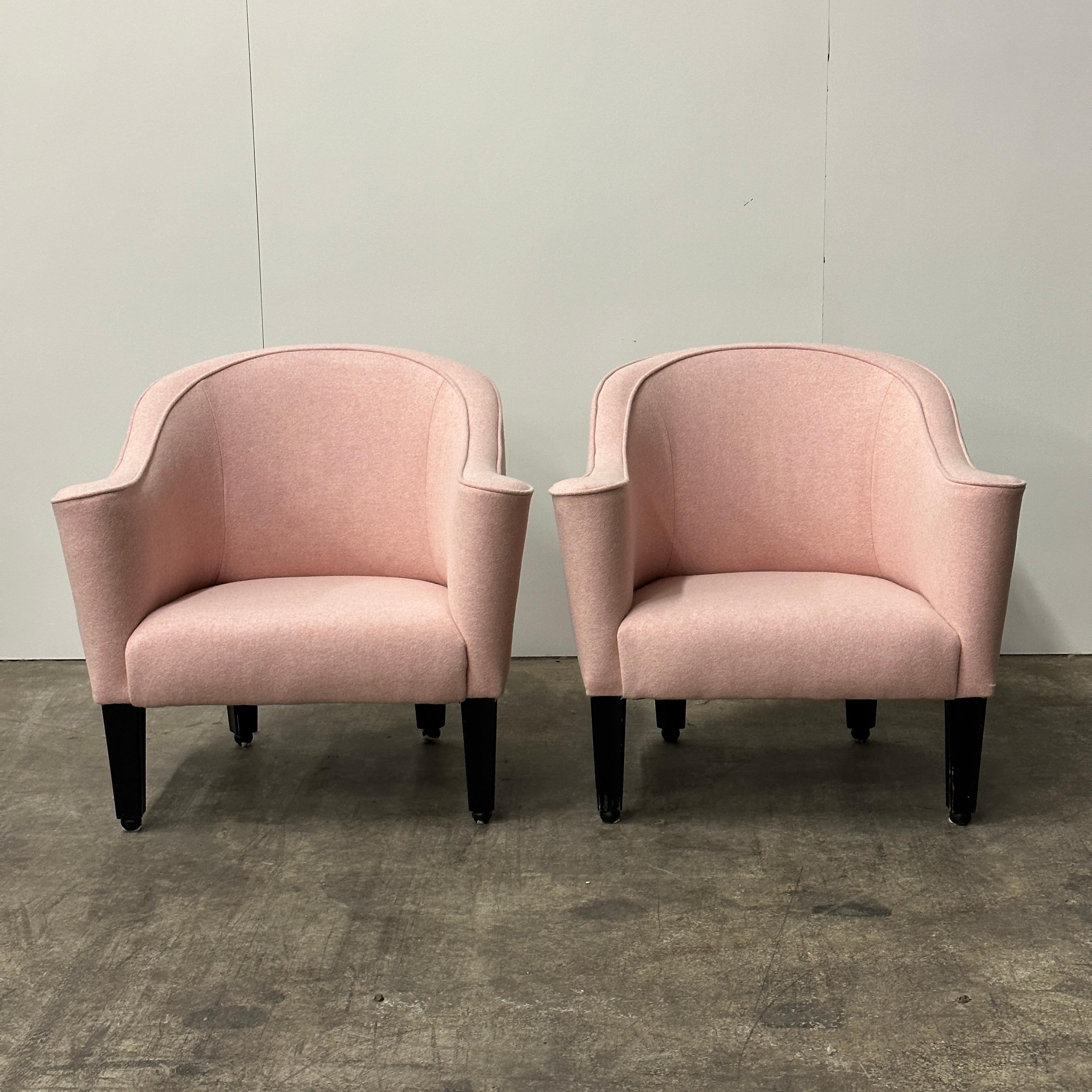c. Mid 20th Century. Price is for the set. Contact us if you’d like to purchase a single item. Reupholstered in pink felt Kvadrat fabric. Tagged. 