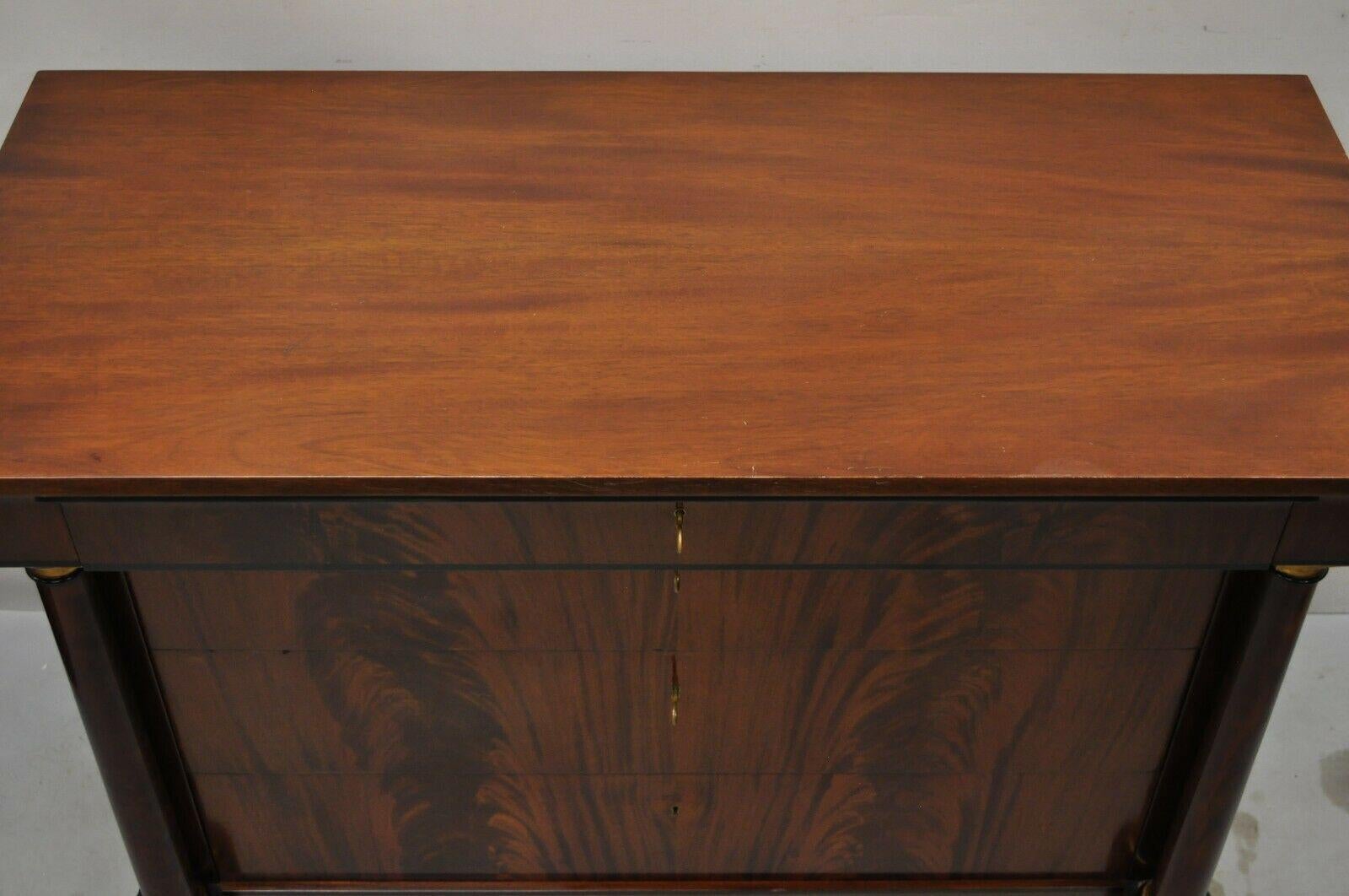 20th Century Villa Garnelo Crotch Mahogany Empire Style 4 Drawer Commode Dresser For Sale