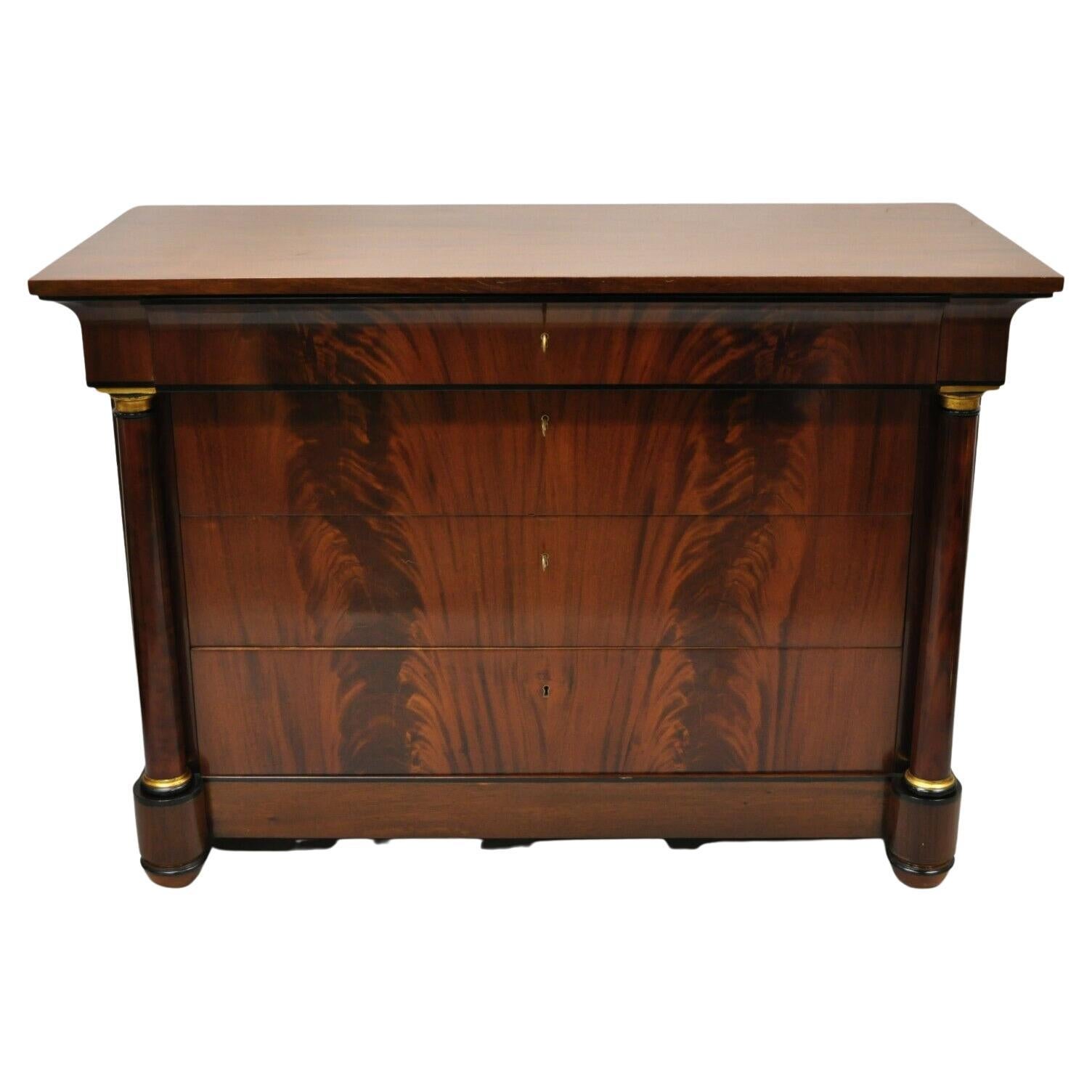 Villa Garnelo Crotch Mahogany Empire Style 4 Drawer Commode Dresser For Sale