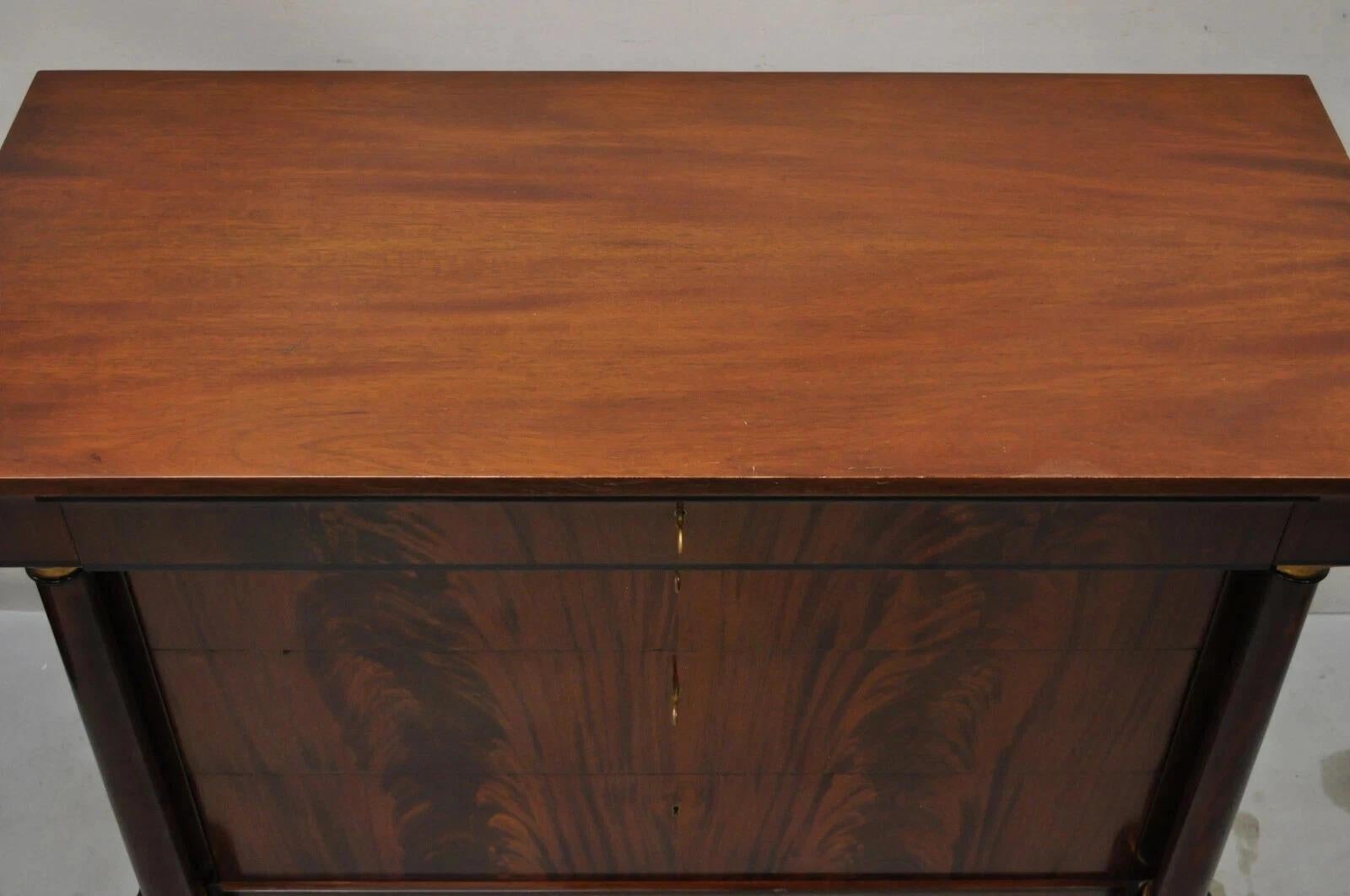 20th Century Villa Garnelo French Empire Style Crotch Mahogany 4 Drawer Commode Dresser Chest For Sale