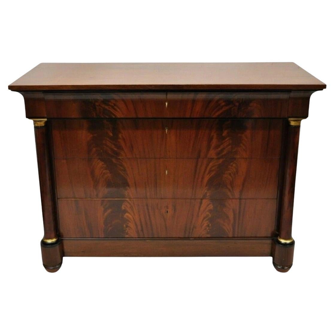 Villa Garnelo French Empire Style Crotch Mahogany 4 Drawer Commode Dresser Chest For Sale