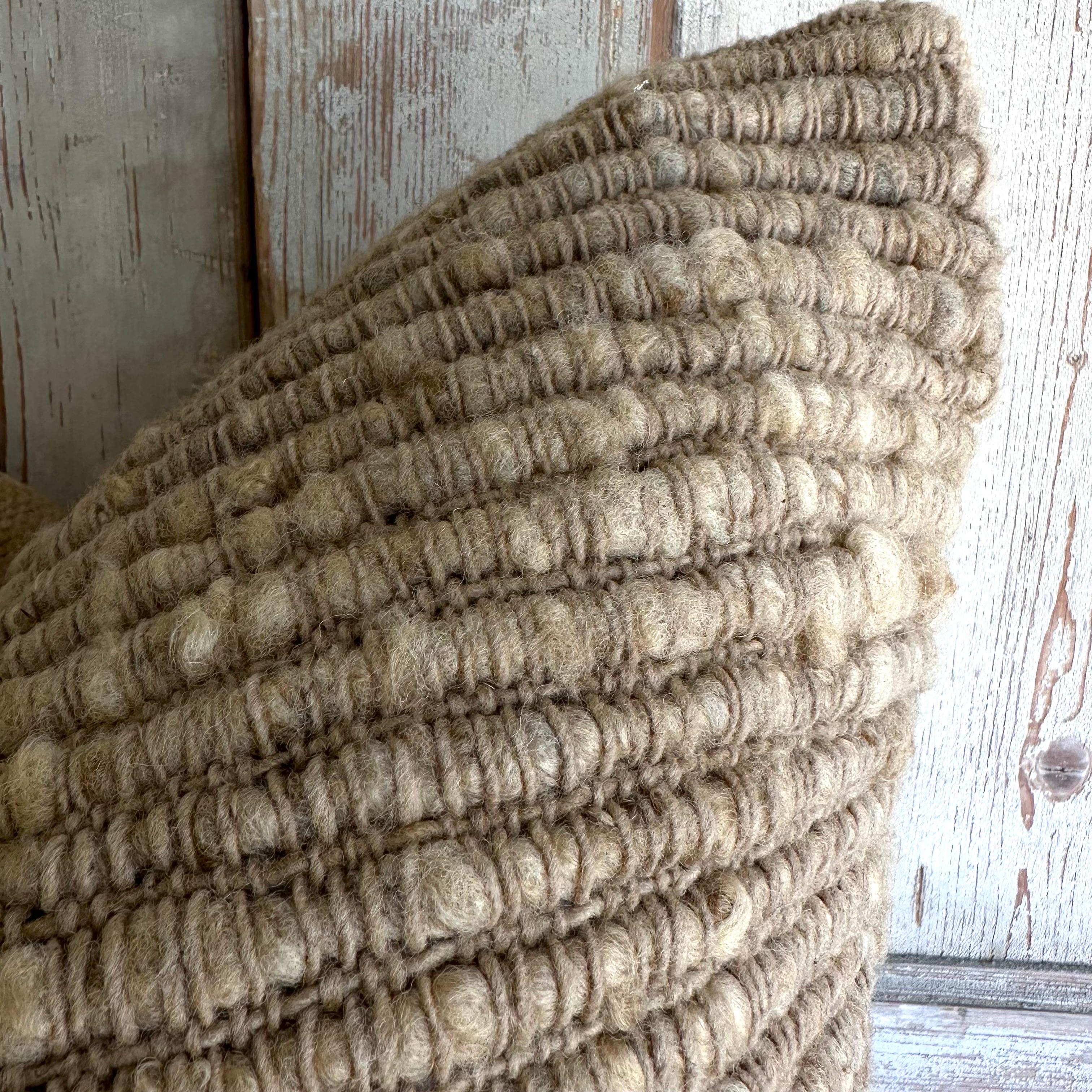 Chilean Villa Hand Made Wool Pillow with Down Feather Insert For Sale