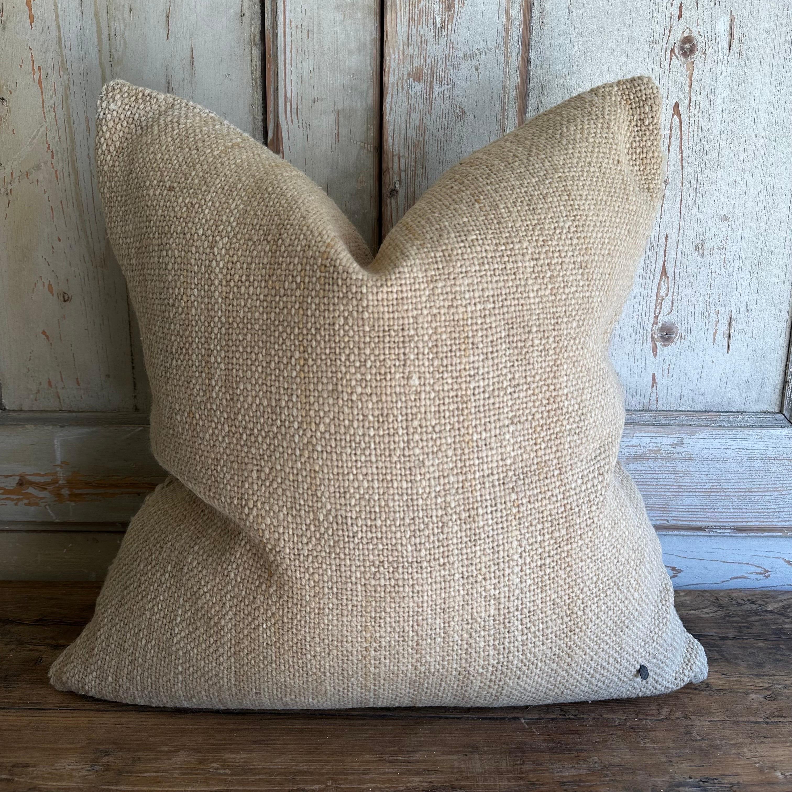 Villa Hand Made Wool Pillow with Down Feather Insert For Sale 1
