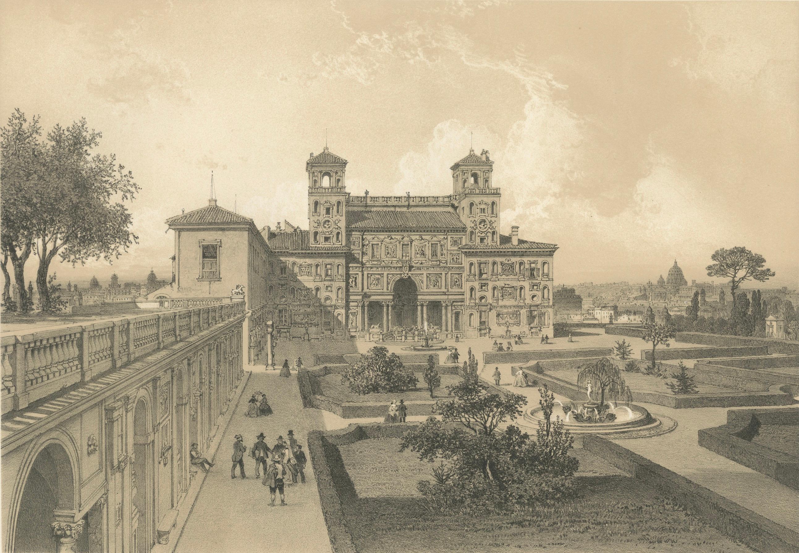 Villa Medici Rome, Seat of the French Academy, Antique Architectural Print 1869
