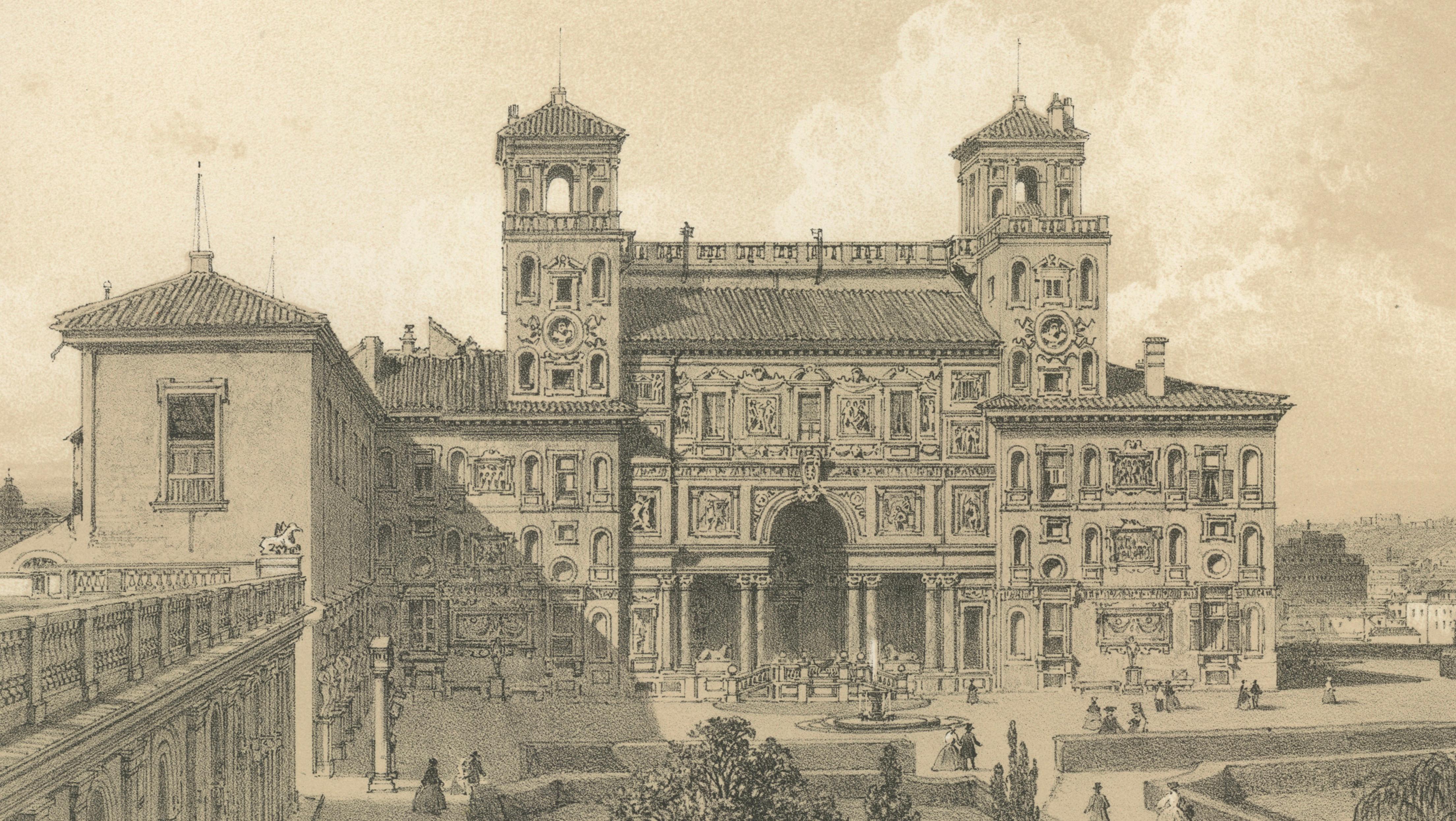 Villa Medici Rome, Seat of the French Academy, Antique Architectural Print 1869