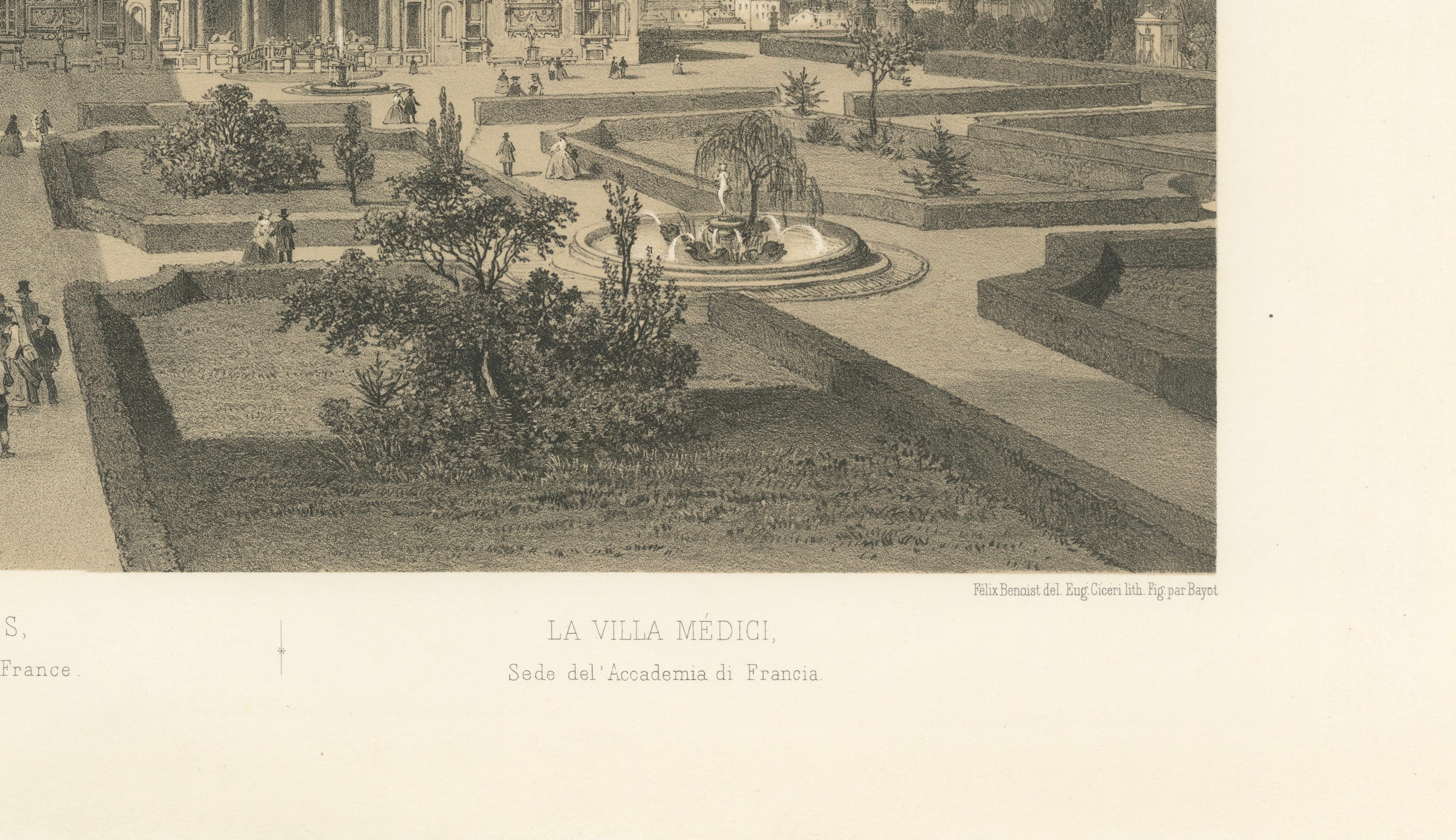 Villa Medici Rome, Seat of the French Academy, Antique Architectural Print 1869
