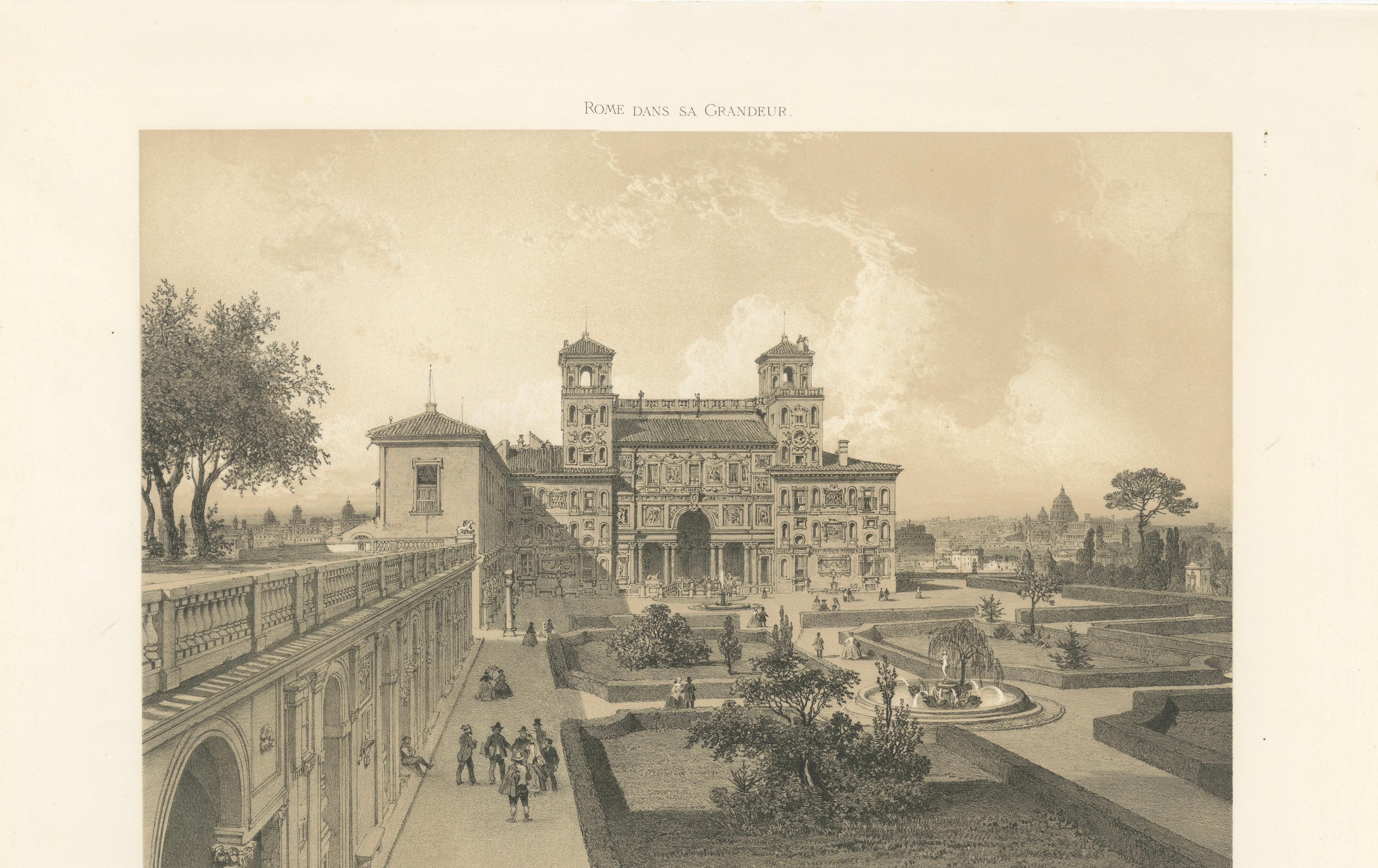 Villa Medici Rome, Seat of the French Academy, Antique Architectural Print 1869