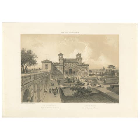 Villa Medici Rome, Seat of the French Academy, Antique Architectural Print 1869