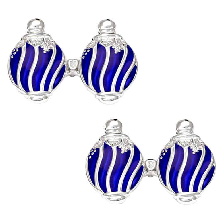 Villa Tasca Blue Enamel Silver Cufflinks For Sale