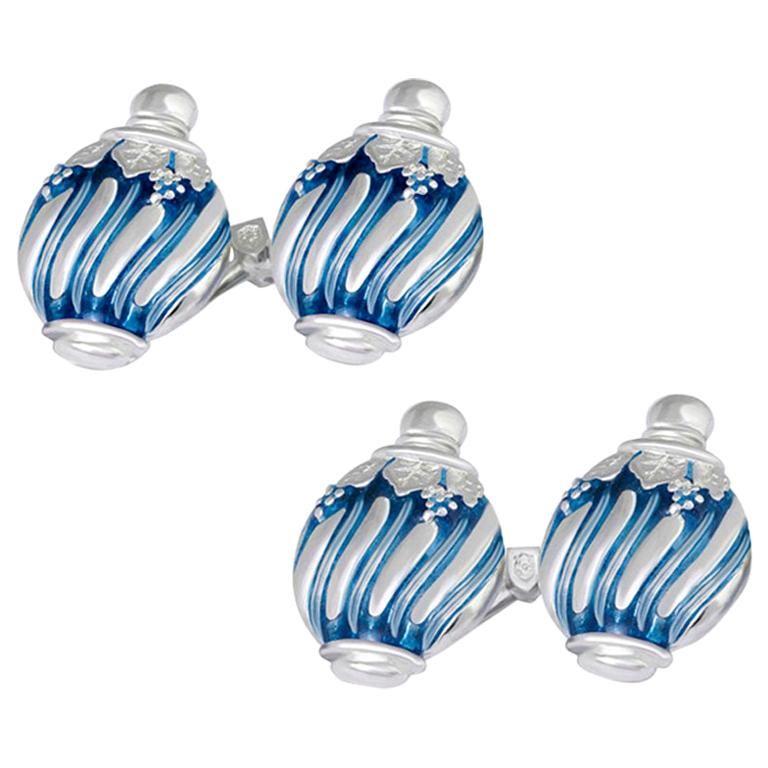 Villa Tasca Blue Enamel Silver Cufflinks For Sale