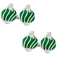 Villa Tasca Forest Green Enamel Gold Cufflinks