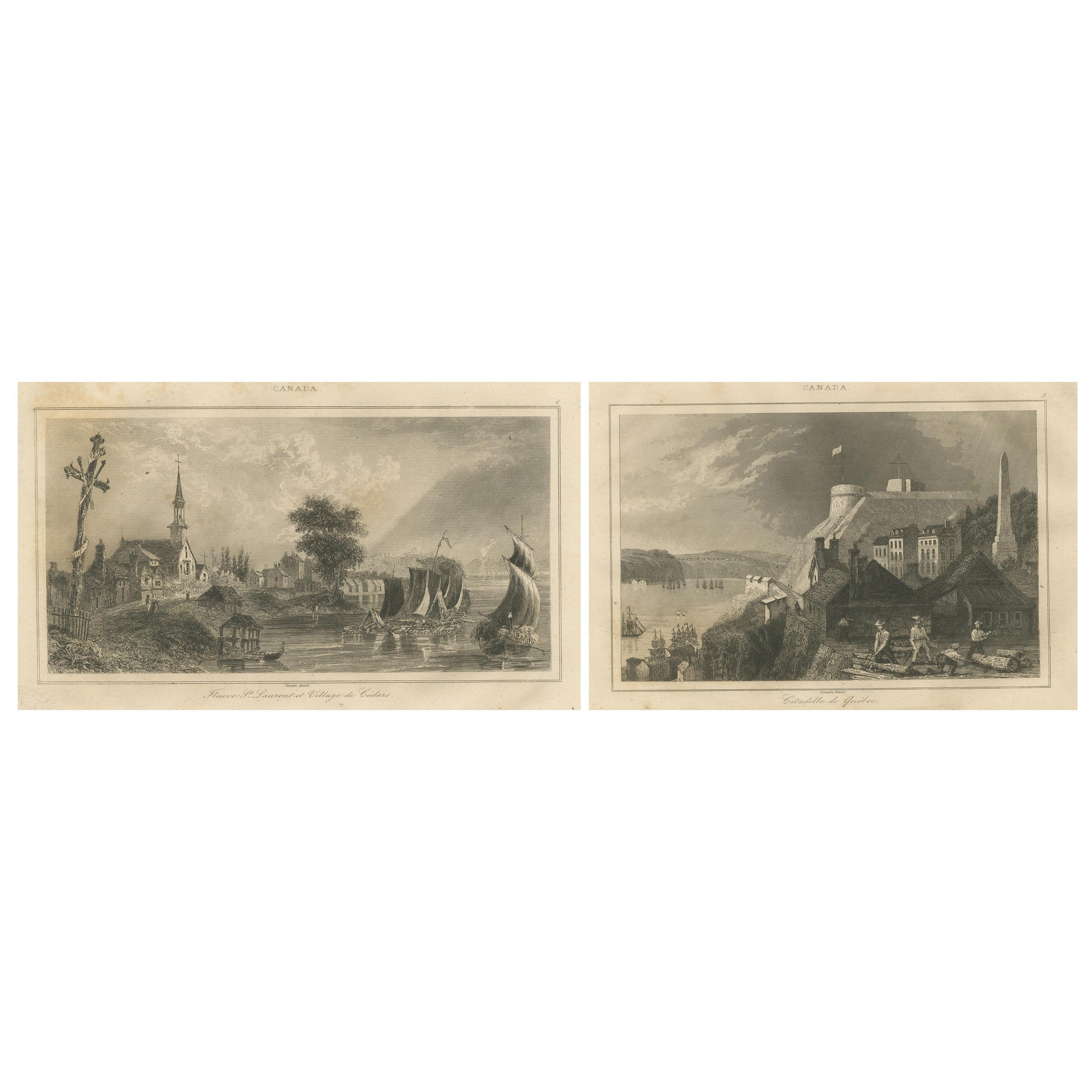 Pueblo de los Cedros y Ciudadela de Quebec - Pareja de vistas canadienses del siglo XIX