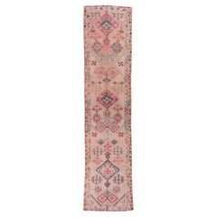 Village Pattern Oushak Runner with Light Pink Tones