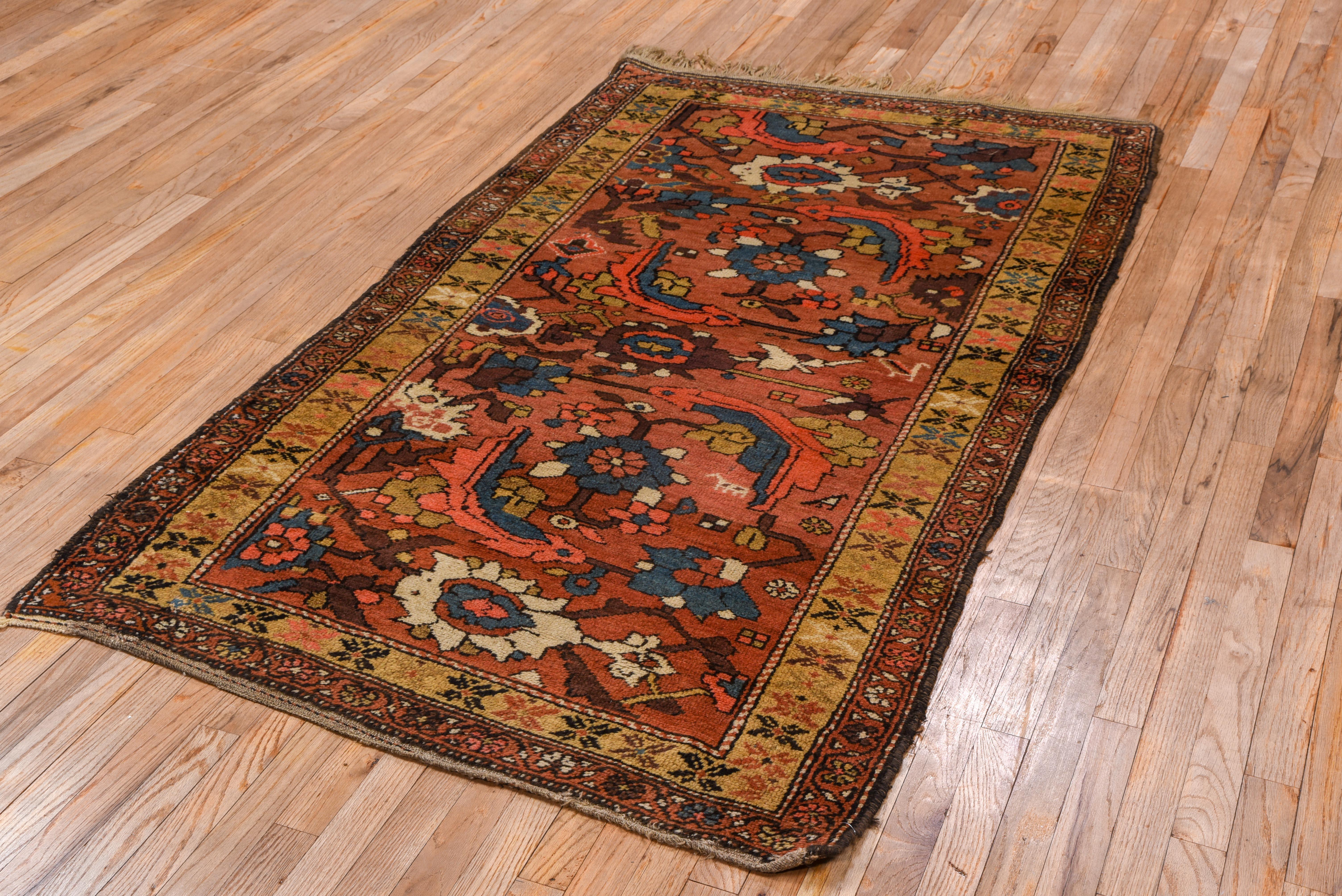 Village Persian Rug in Royal Blue and Pastel Orange  For Sale 1