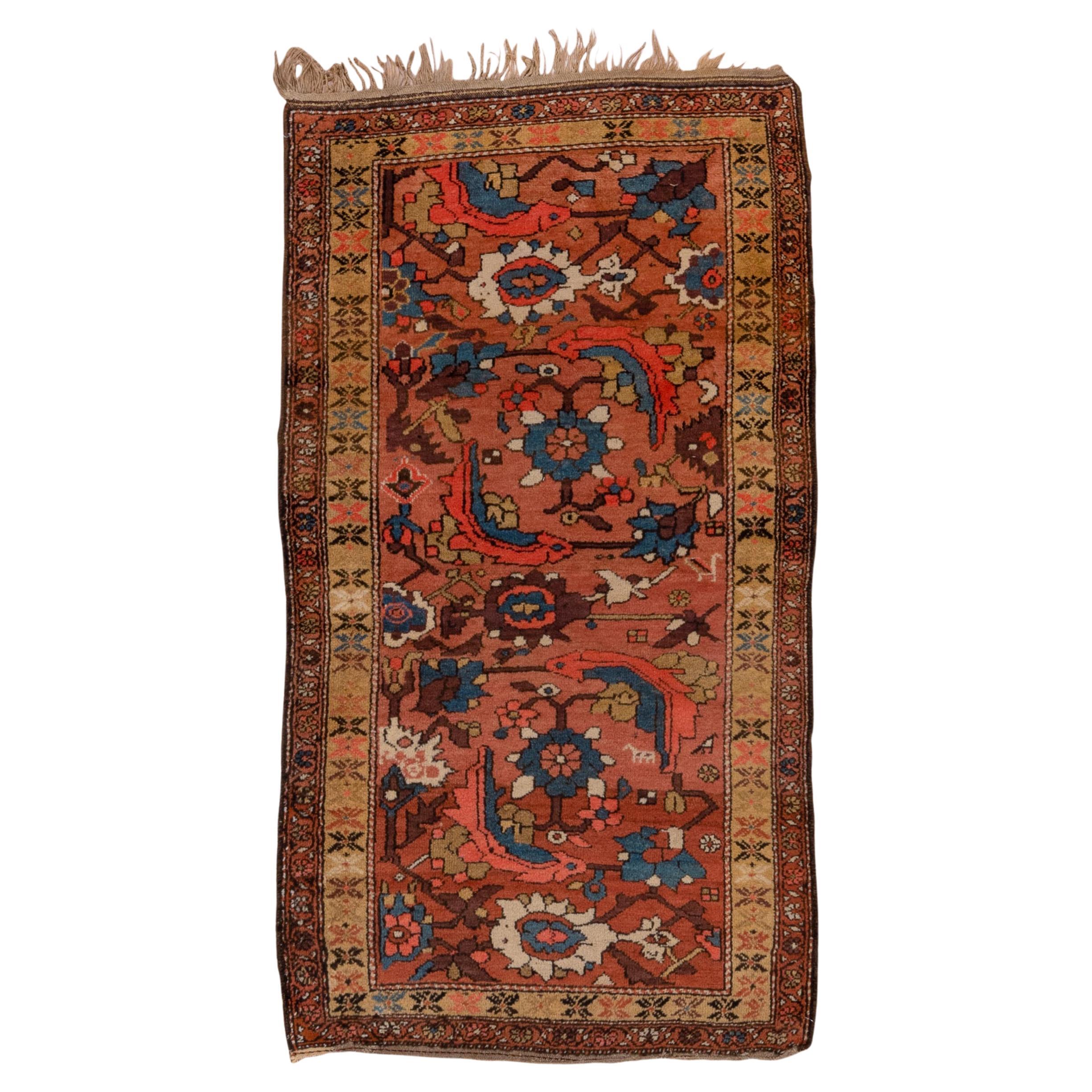Village Persian Rug in Royal Blue and Pastel Orange  For Sale