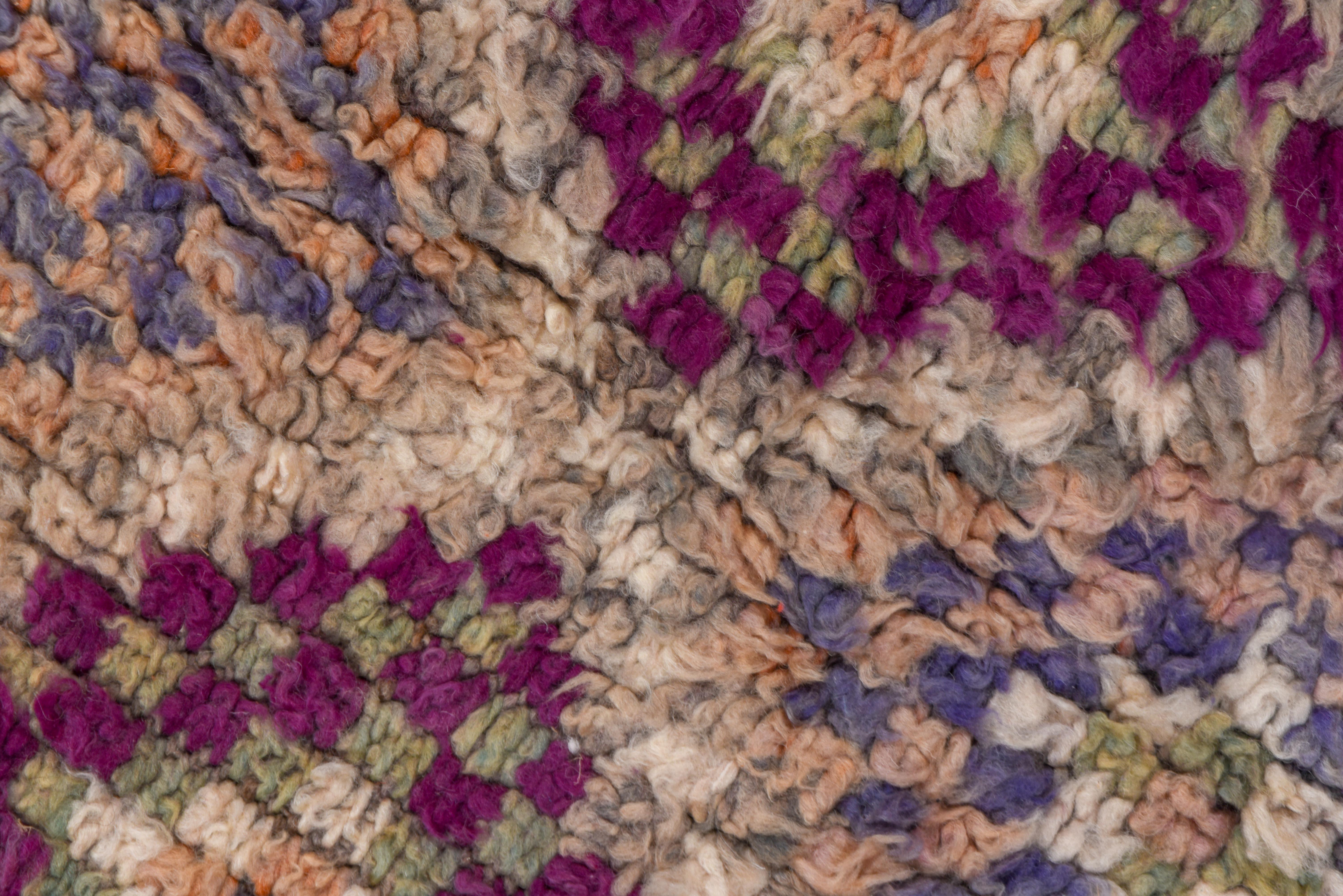Village Rug in Earth Tones and Purple Accented Field  In Good Condition For Sale In New York, NY