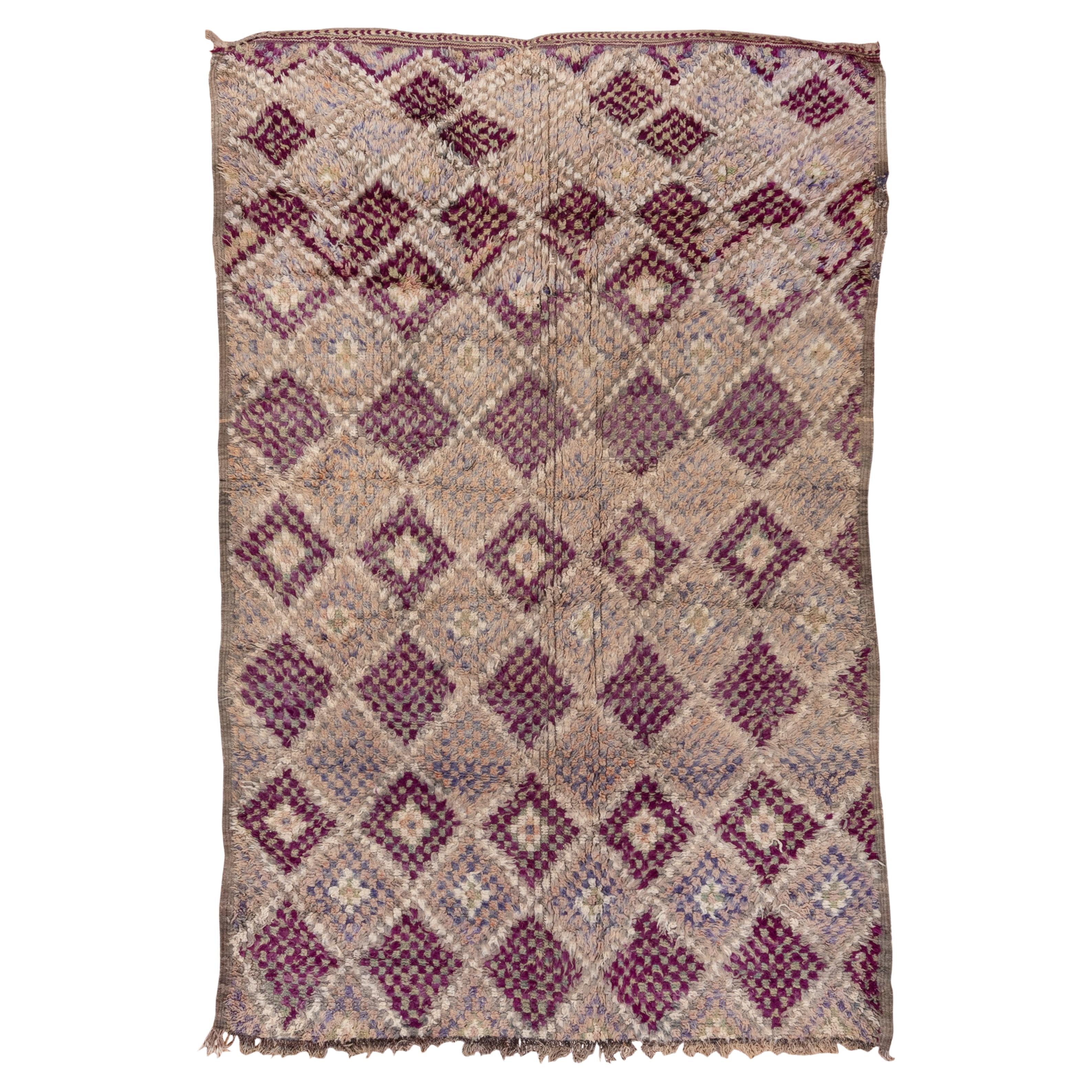 Village Rug in Earth Tones and Purple Accented Field  For Sale