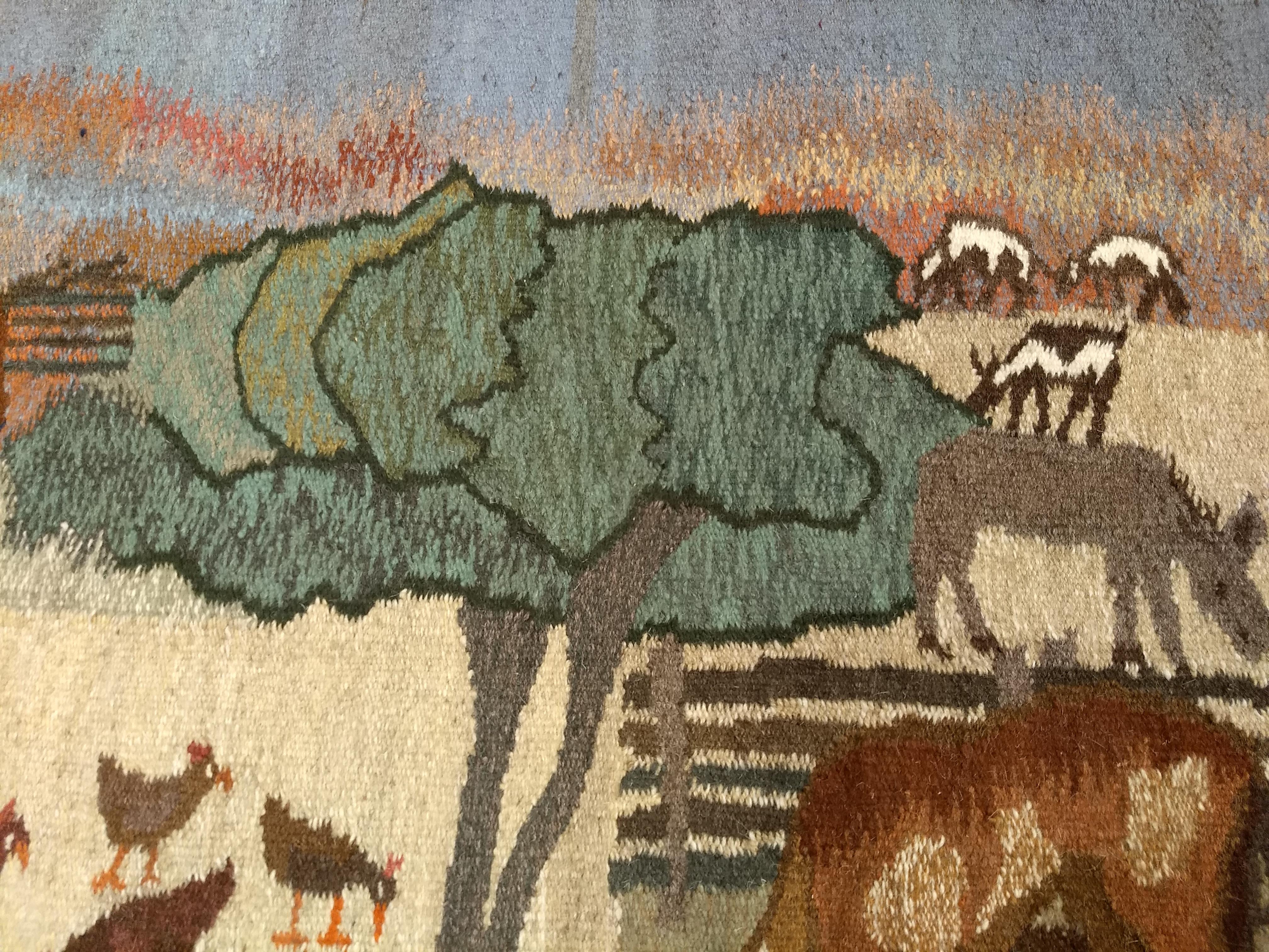 Vintage Hand Woven African Tapestry Depicting Life Scenes Around a Village In Good Condition For Sale In Barrington, IL